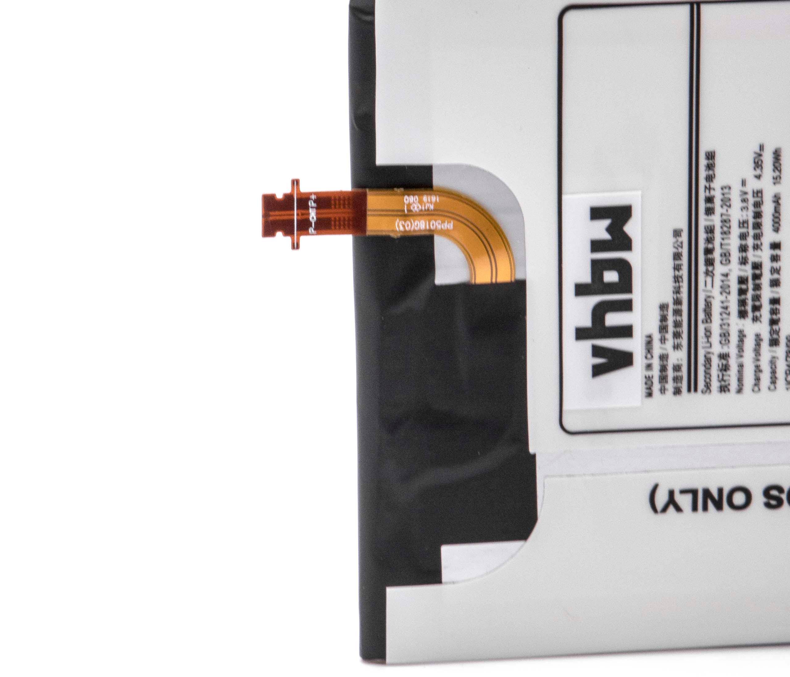 Nahaufnahme eines Batteriepacks mit einem flexiblen orangefarbenen Anschluss und schwarzem Klebeband, die ein weißes Etikett mit chinesischem Text und "hpy""-Branding zeigen.
