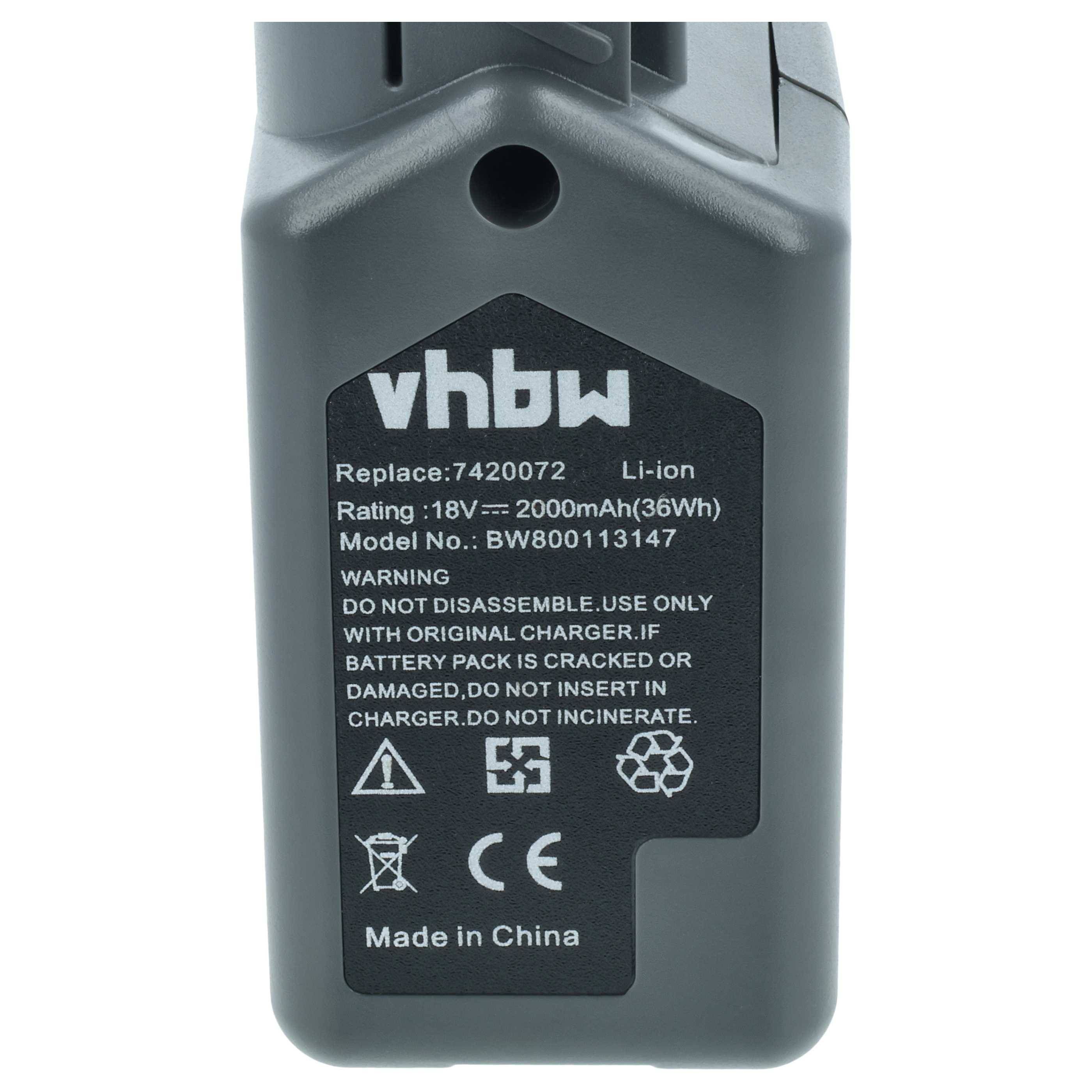 vhbw Akku kompatibel mit Wolf Garten HSA 45 V, GT 815, GTB 815 Heckenschere (2000mAh, 18V, Li-Ion)