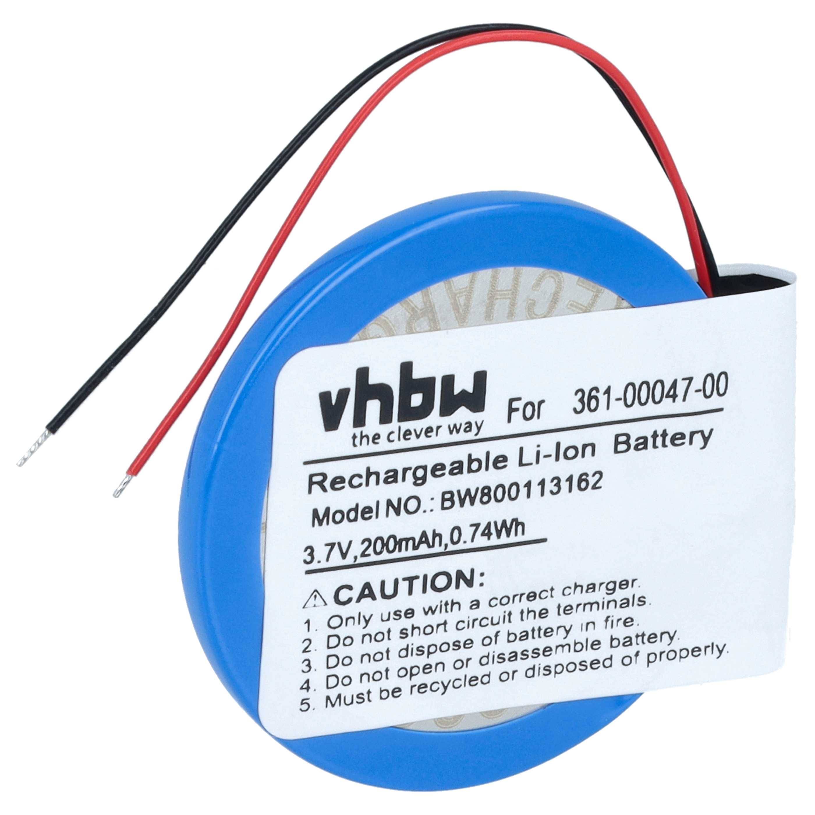 Blauer wiederaufladbarer Lithium-Ionen-Akku mit roten und schwarzen Anschlussdrähten und einem Etikett, das 3,7V, 200mAh, 0,74Wh anzeigt.