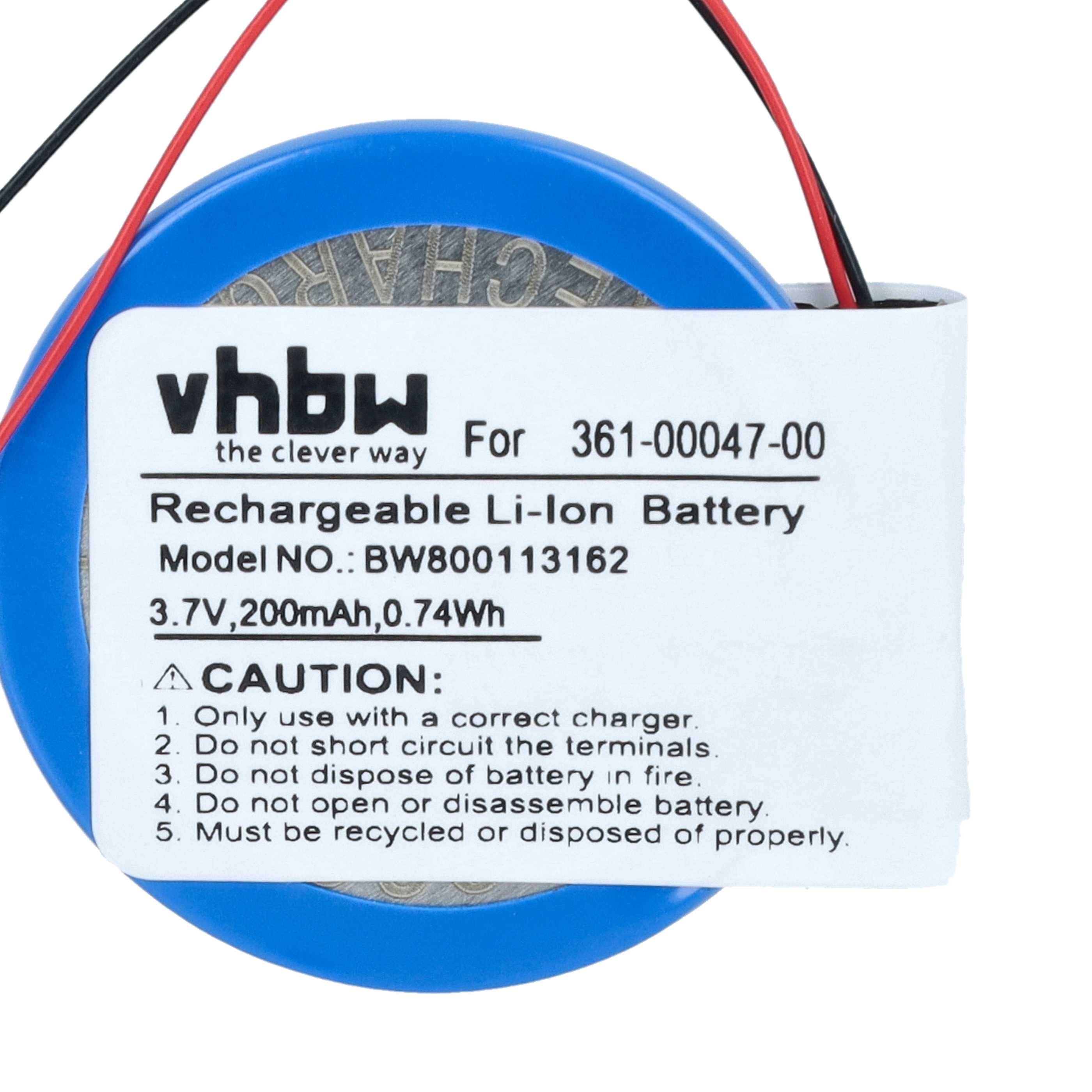 Wiederaufladbare Li-Ionen-Batterie, Marke vhbw, 3,7V 200mAh 0,74Wh, mit Vorsichtsmaßnahmen und Recyclinganweisungen.