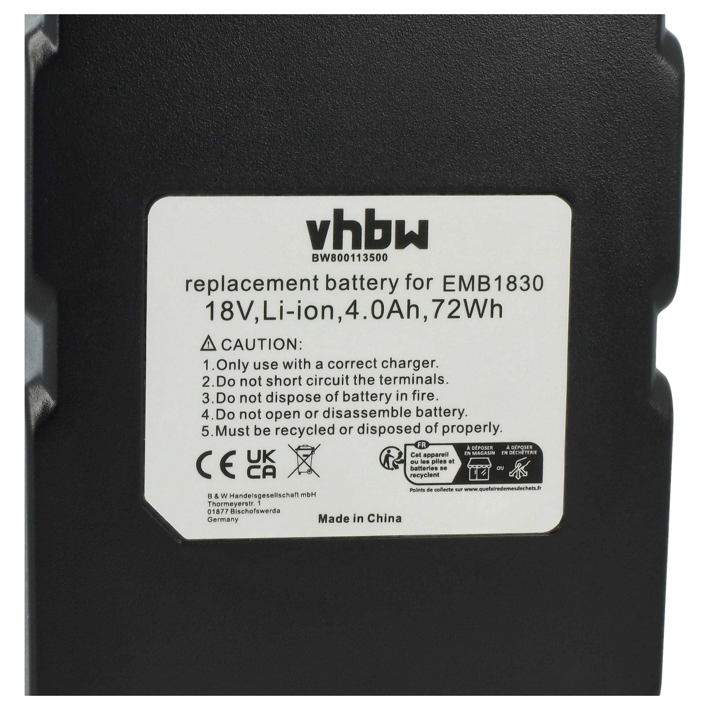 vhbw Akku Ersatz für Hitachi EBM 1830 für Elektrowerkzeug (4000 mAh, Li-Ion, 18 V)