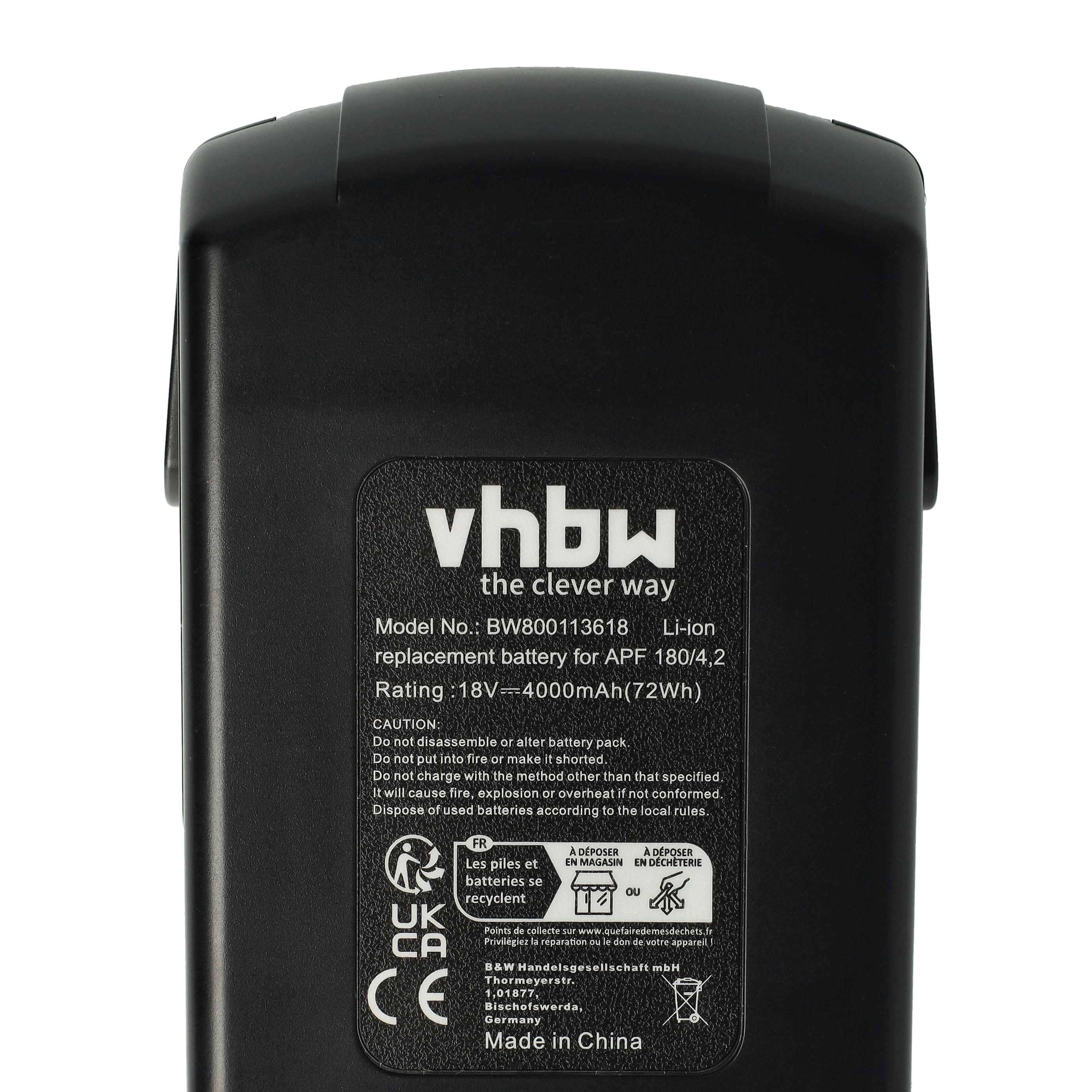 vhbw Akku kompatibel mit Kress 180 APP, 180 ATBS, 180 AFB, 180 AFT Werkzeug (4000 mAh, Li-Ion, 18 V) - Ersatz für APF 180/4.2, APF 180/2.1
