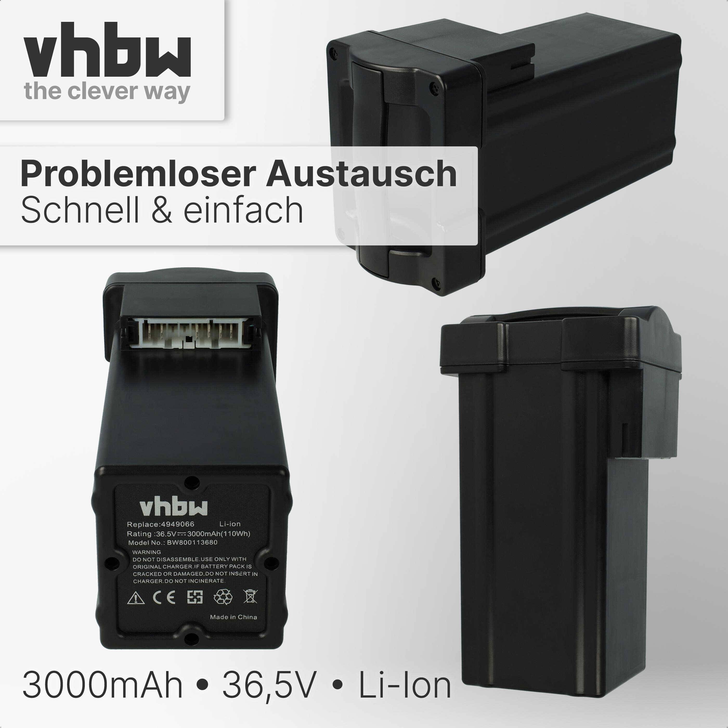 vhbw Akku Ersatz für WOLF-Garten 4919 096, 4949066, 4937065, 4919096, 4919065, 4919066 für Rasenmäher (3000mAh 36,5V Li-Ion)