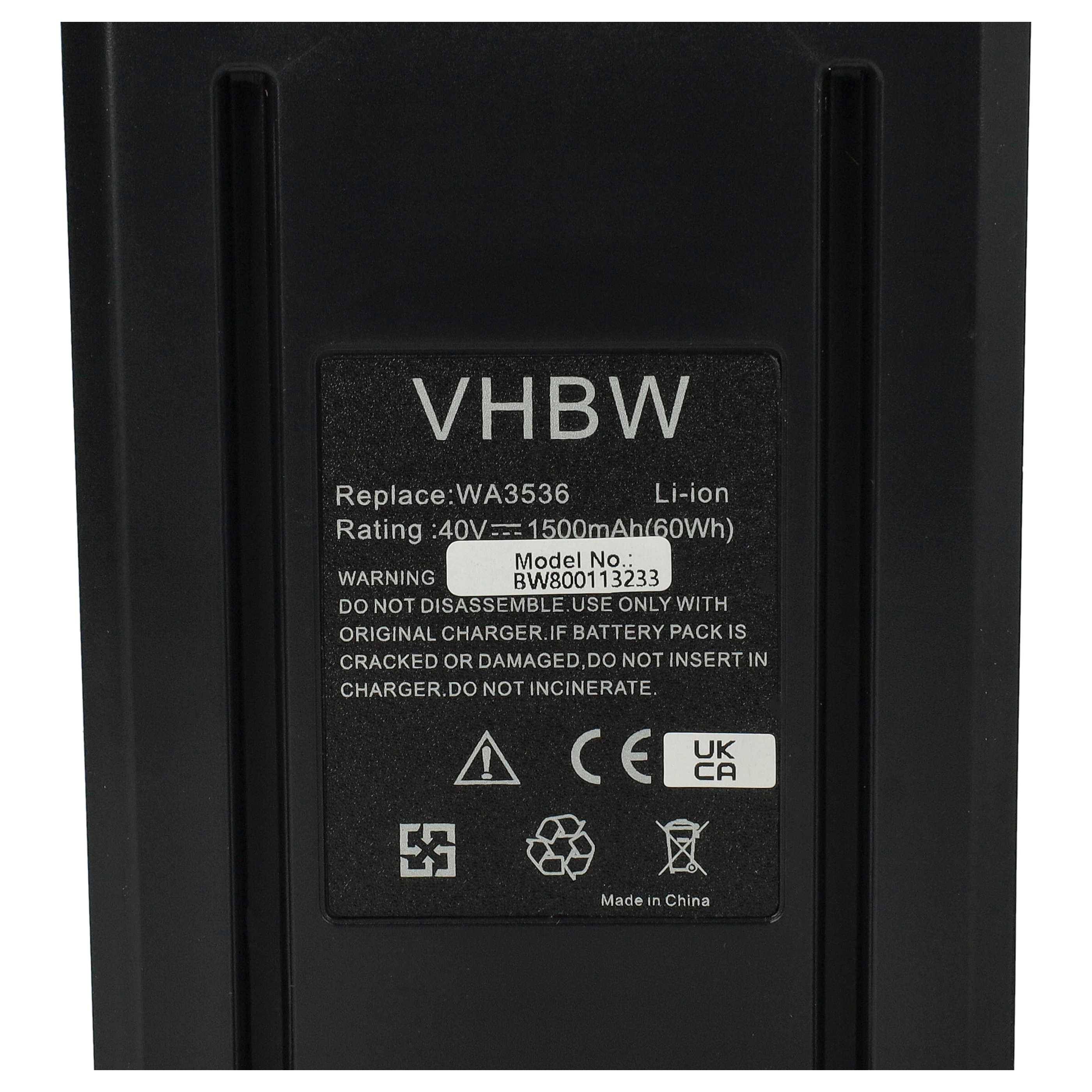 vhbw Akku kompatibel mit Worx WG168, WG168E, WG291, WG268, WG268E, WG191, WG268E.9, WG168E.9 Elektrowerkzeug (1500 mAh, Li-Ion, 40 V)