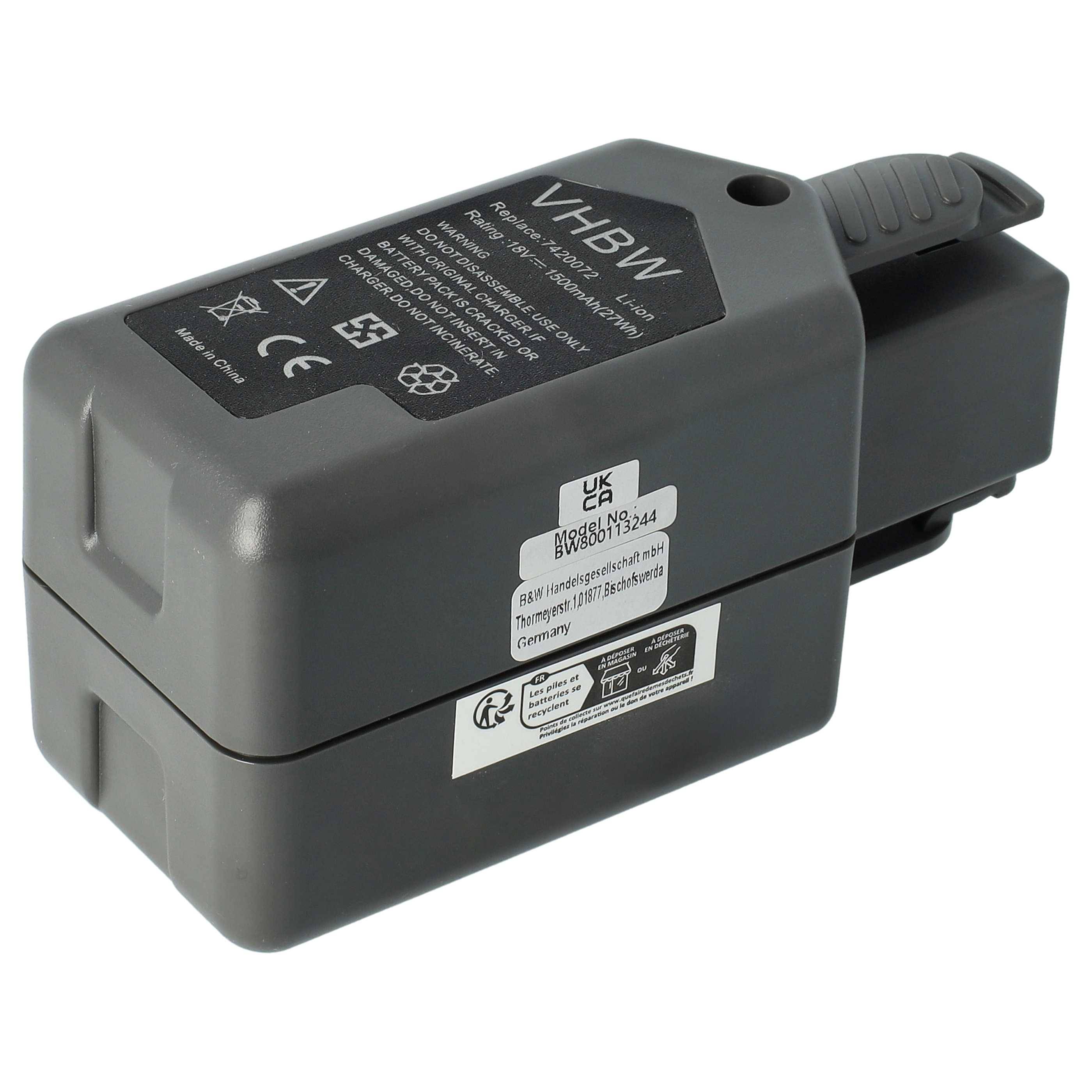 vhbw Akku kompatibel mit Wolf Garten GTB 815, HSA 45 V, GT 815 Rasentrimmer Elektrosense (1500mAh 18V Li-Ion)