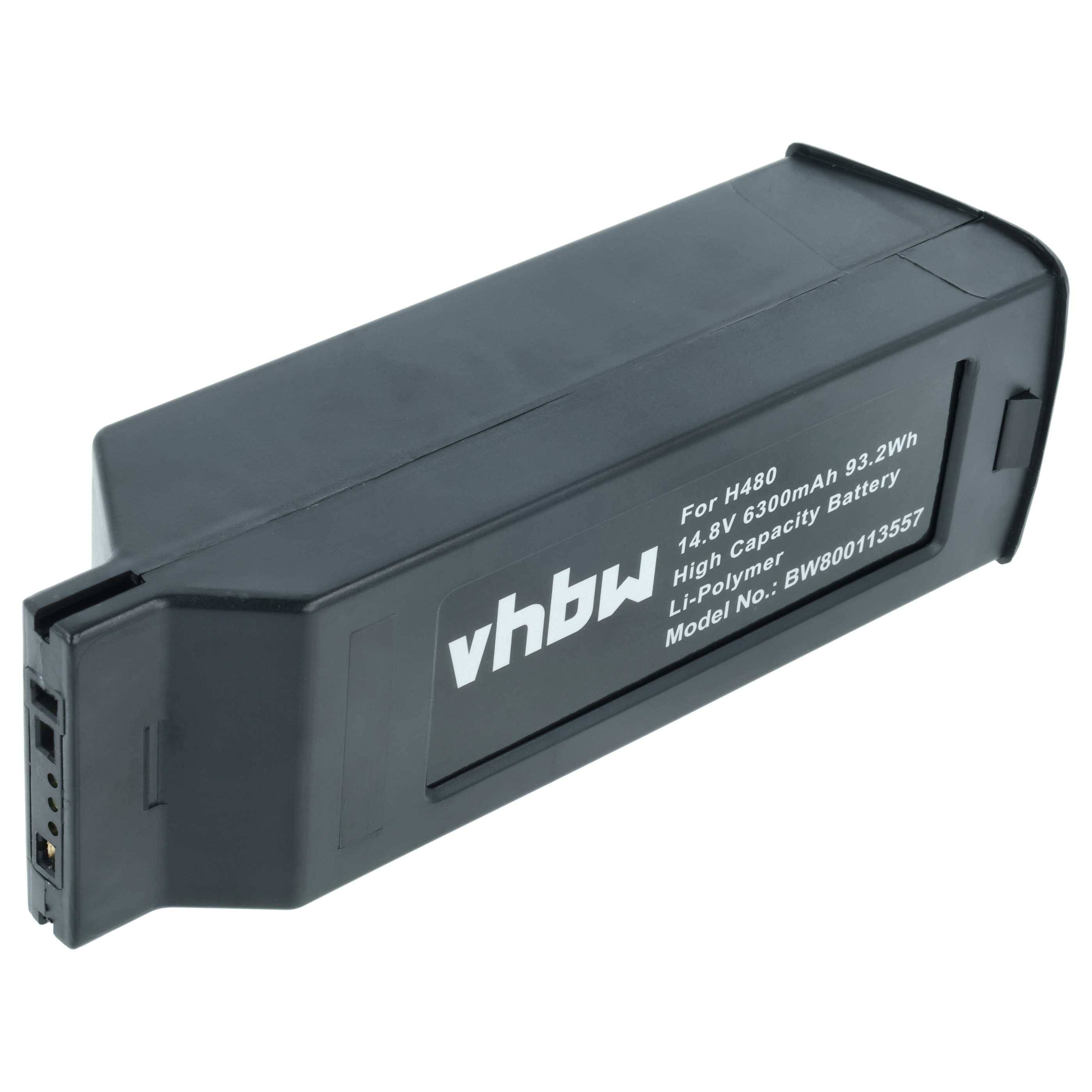vhbw Li-Poly-Akku für H480, 14,8V, 93,2Wh, Modell BW800113557' - ein rechteckiger schwarzer Akku mit gekennzeichneten Spezifikationen.