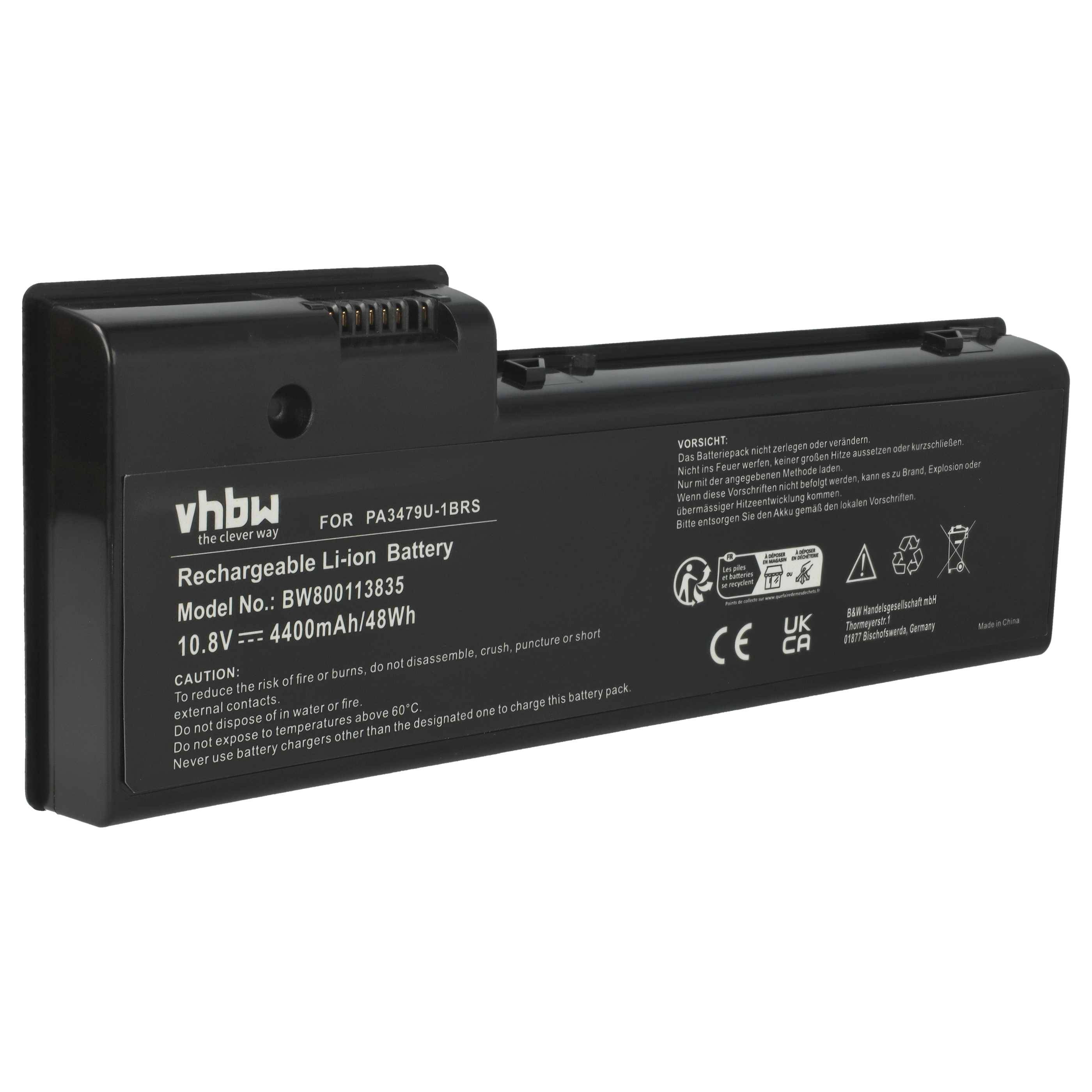 vhbw Akku kompatibel mit Toshiba Satellite P105-S9312, P105-S9337, P105-S9339, P105-S9722 Notebook (4400mAh, 10,8V, Li-Ion)