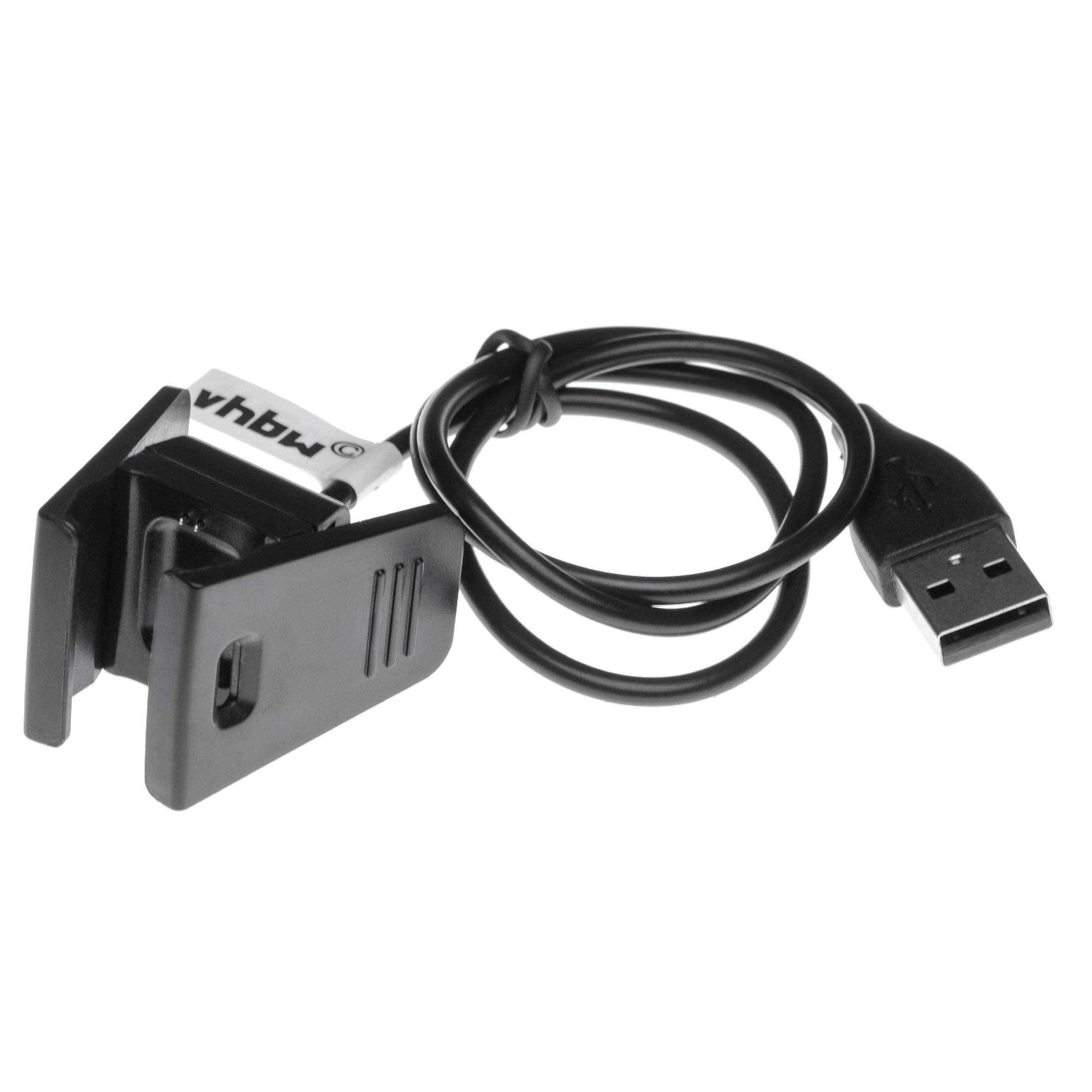 USB-Kabel mit einer aufsteckbaren schwarzen Kunststoffhalterung und angebrachtem USB-A-Stecker, gezeigt auf weißem Hintergrund.