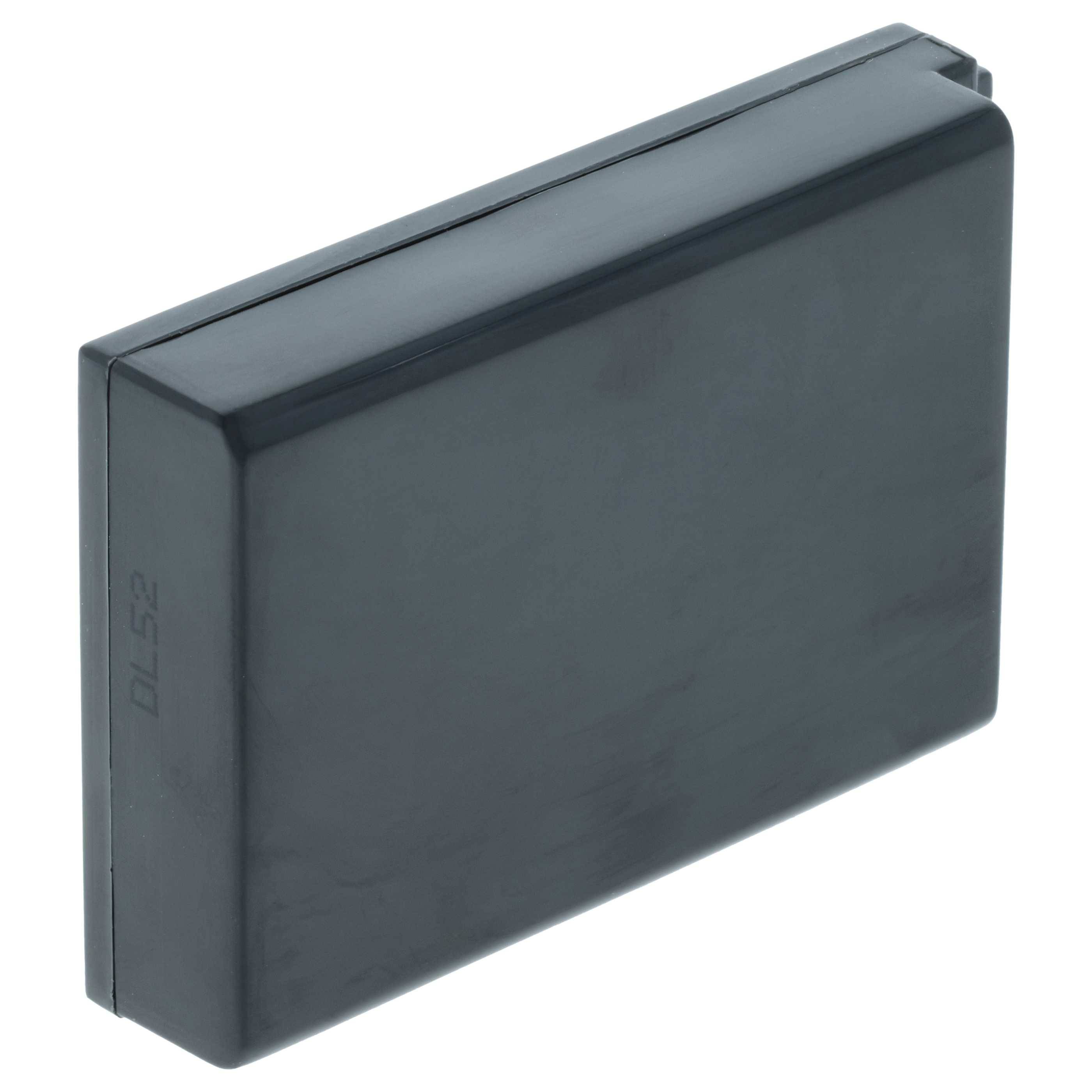 Rechteckiges schwarzes Plastikgehäuse, möglicherweise ein Gehäuse für elektronische Komponenten, mit der Markierung 'DL-52' an der Seite.