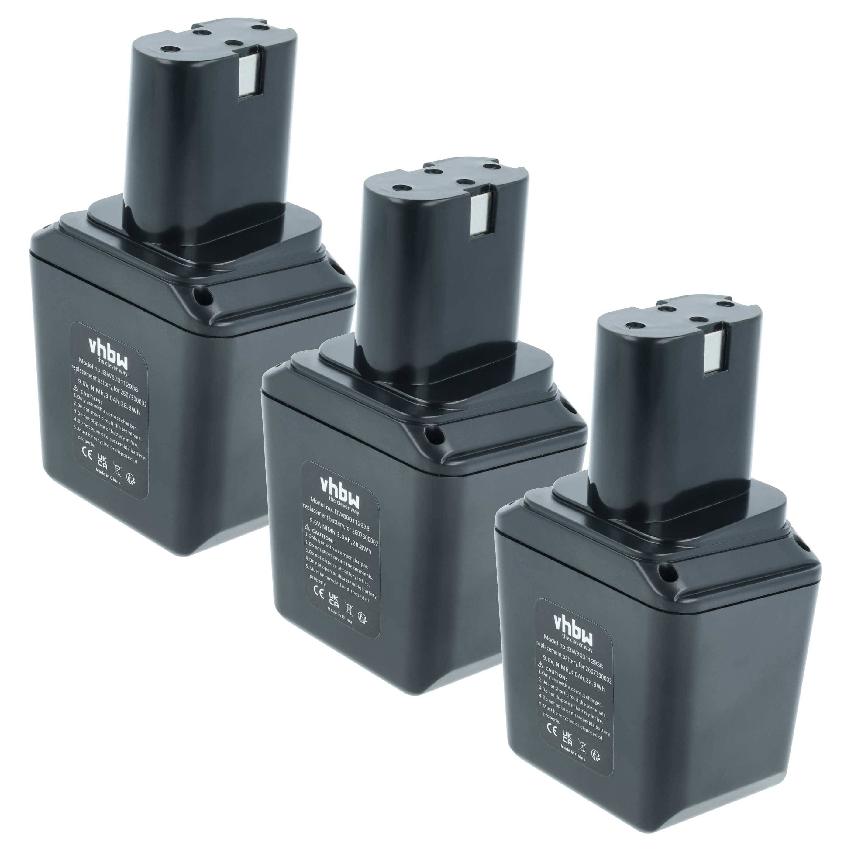 vhbw 3x Akku kompatibel mit Bosch PSR-Serie 1. Generation Werkzeug (3000 mAh, NiMH, 9,6 V)