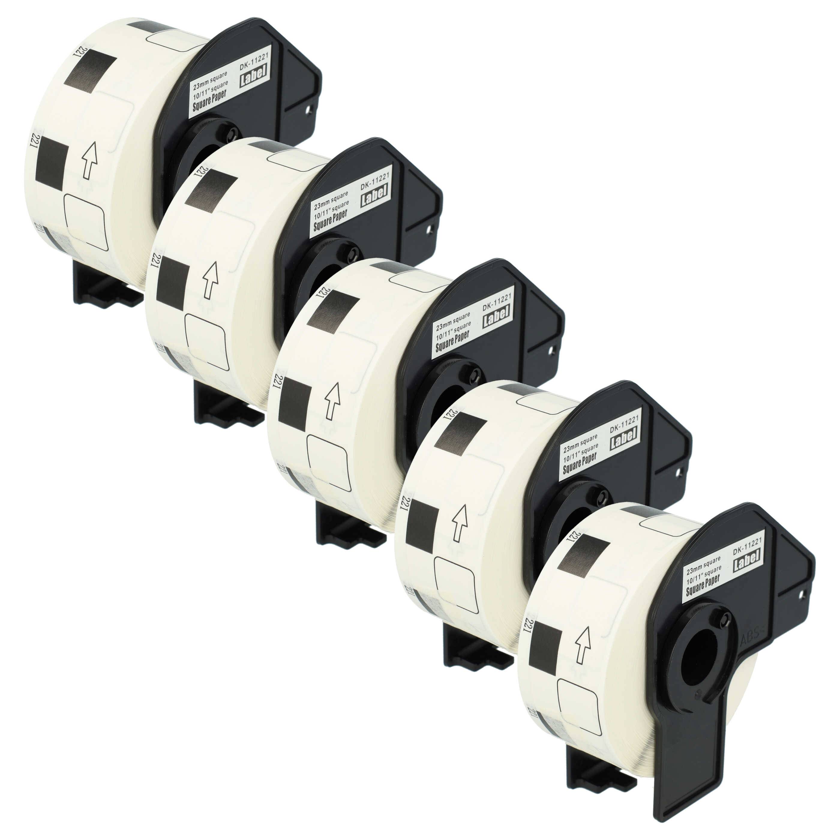 vhbw 5x Etiketten-Rolle mit Halter 23mm x 23mm (1000 Etiketten) kompatibel mit Brother PT QL720NW Etiketten-Drucker - Premium Weiß