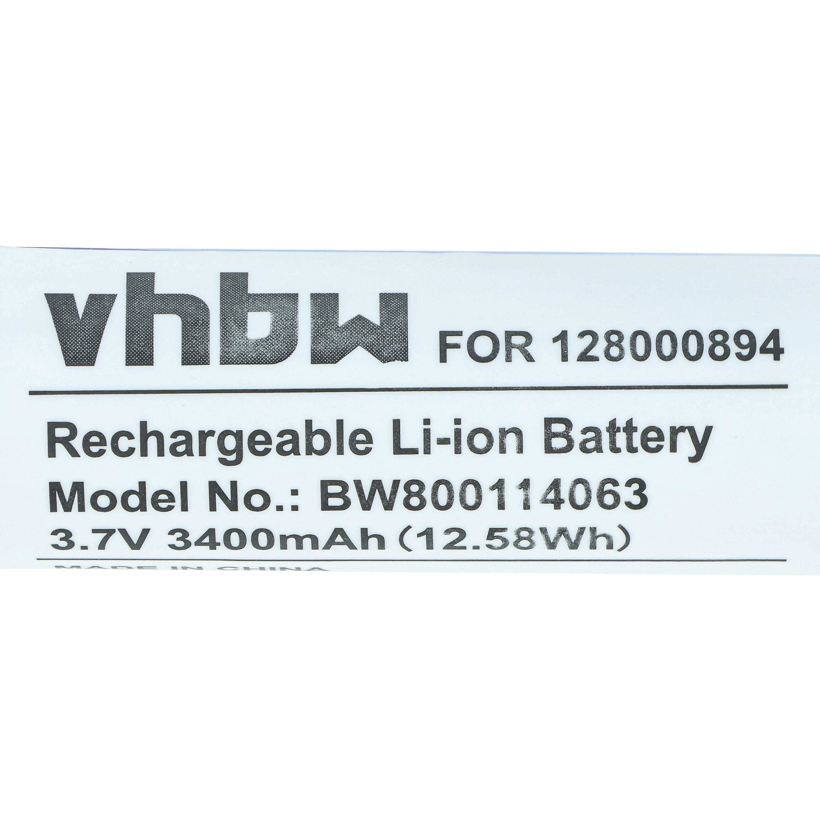 Wiederaufladbare Li-Ionen-Batterie mit Etikett mit Modellnummer BW800114063, 3,7V 3400mAh (12,58Wh).