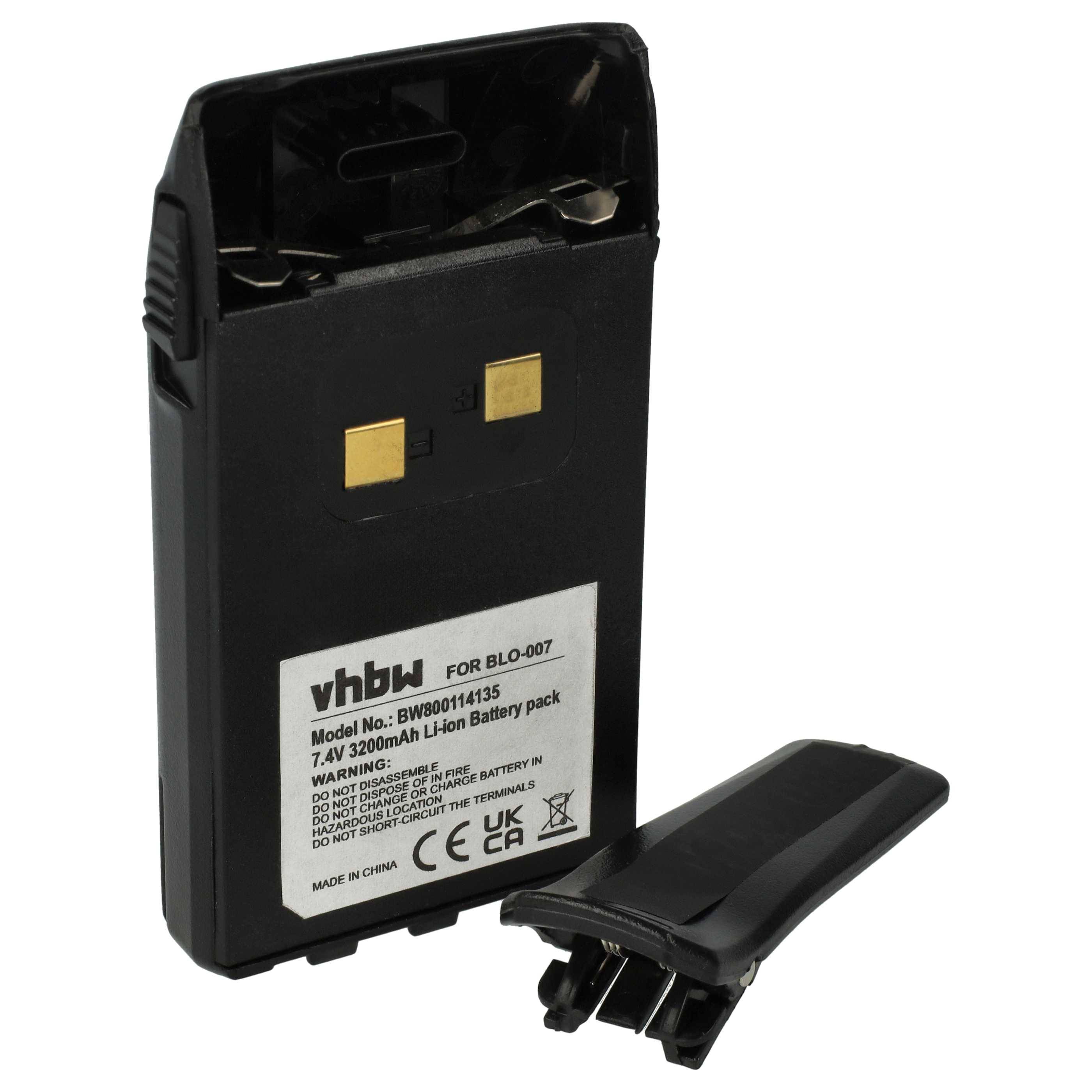 vhbw Akku kompatibel mit Wouxun KG-UVD1P, KG-UV6D, KG-UVD1 Funkgerät, Walkie Talkie (3200 mAh, 7,4 V, Li-Ion) + Gürtelclip