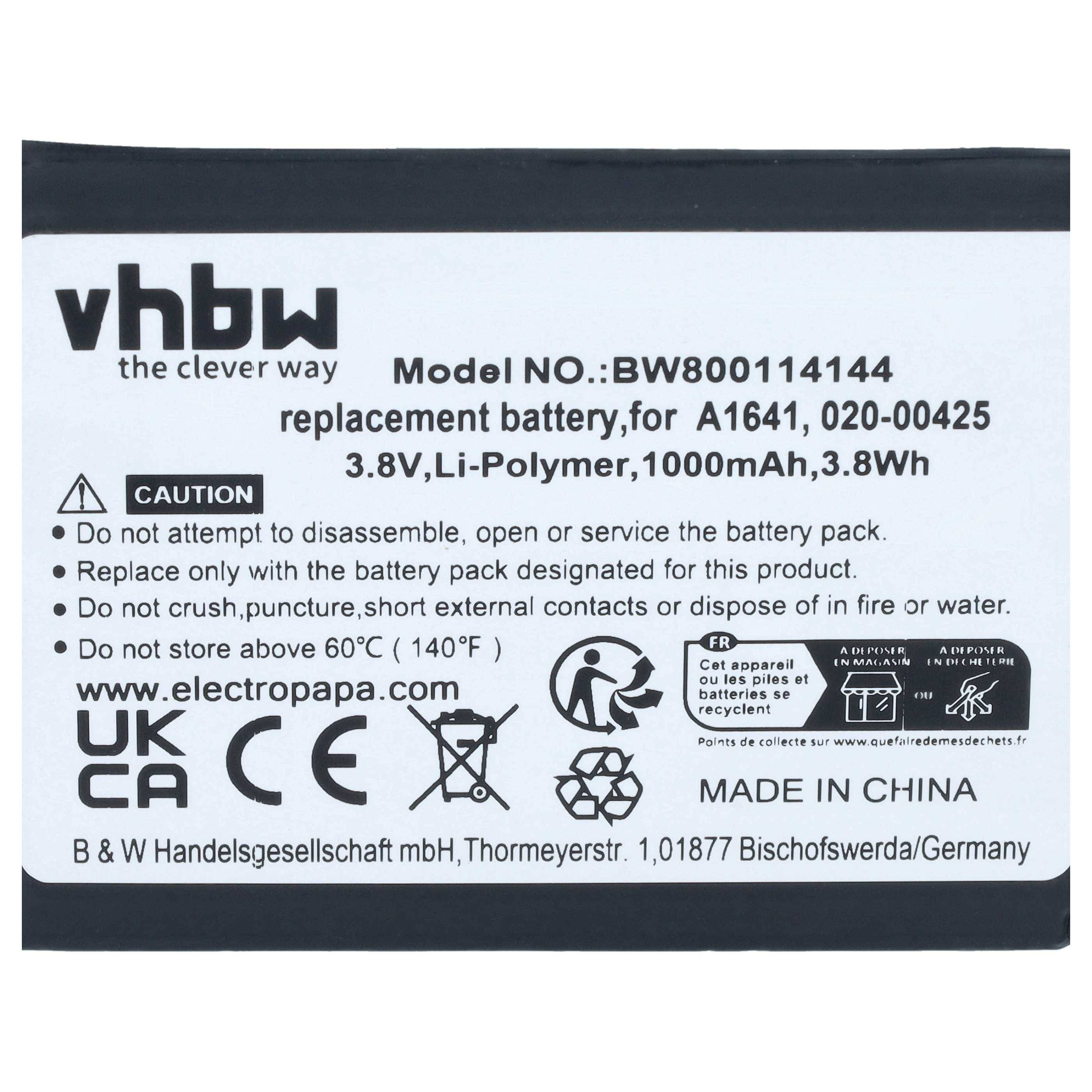 vhbw Akku kompatibel mit Apple iPod 7,1 | MP3-Player Musik Player (1000 mAh, 3,85 V, Li-Polymer)