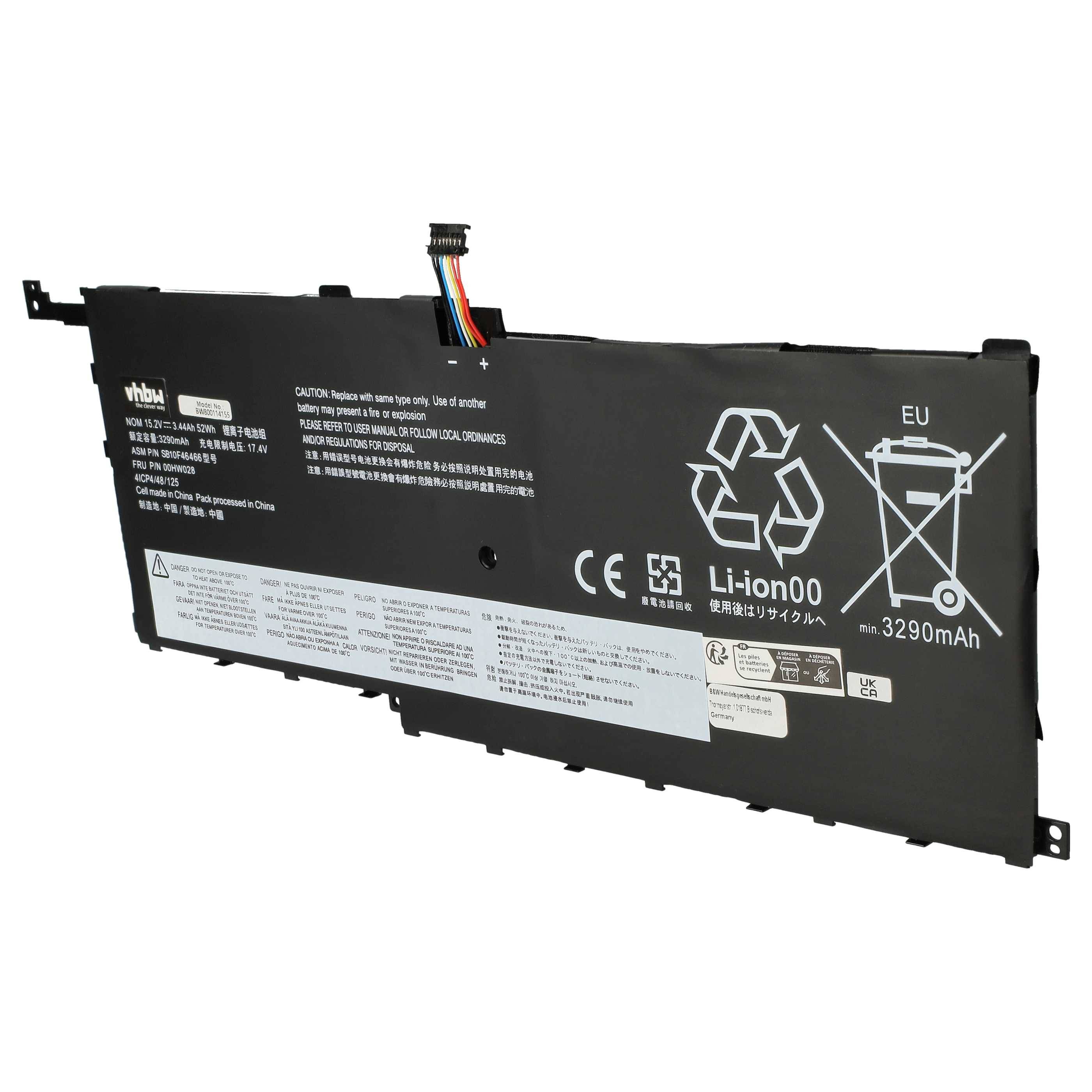 vhbw Akku kompatibel mit Lenovo ThinkPad 20FB0043GE, 20FB002VGE, X1 Carbon, 20FB003RGE Notebook (3300 mAh, 15,2 V, Li-Polymer)