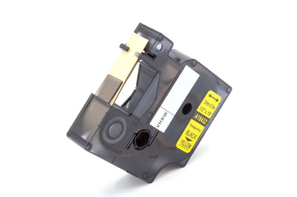 vhbw Schriftband-Kassette Ersatz für Dymo 18432 für Etiketten-Drucker 5,5m x 12mm Schwarz auf Gelb, Vinyl