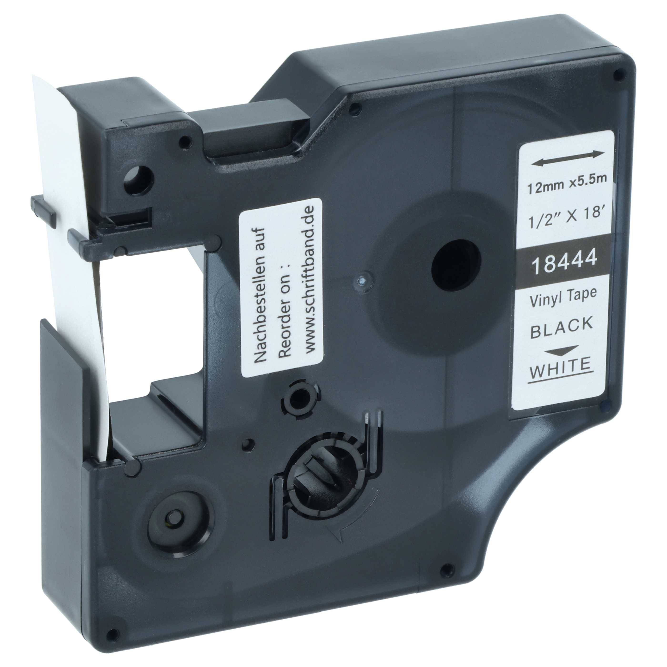 vhbw Schriftband-Kassette kompatibel mit 3M PL300, PL100, PL200 Etiketten-Drucker 5,5m x 12mm Schwarz auf Weiß, Vinyl