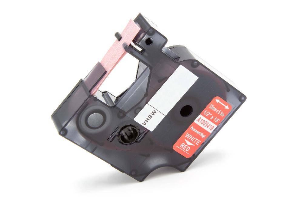 vhbw Schriftband-Kassette kompatibel mit 3M PL300, PL100, PL200 Etiketten-Drucker 5,5m x 12mm Weiß auf Rot, Vinyl