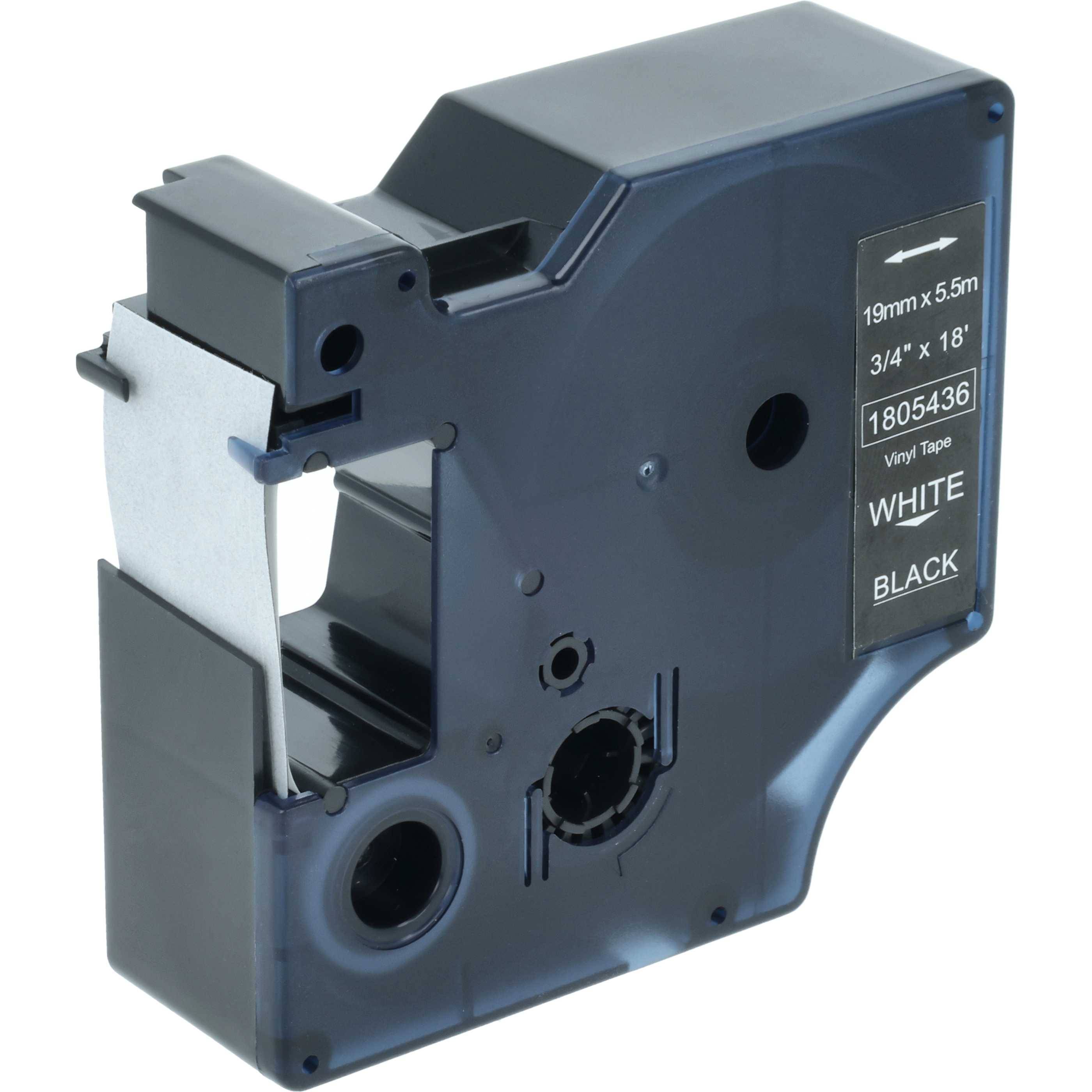 vhbw Schriftband-Kassette kompatibel mit Tyco T107M Etiketten-Drucker 5,5m x 19mm Weiß auf Schwarz, Vinyl
