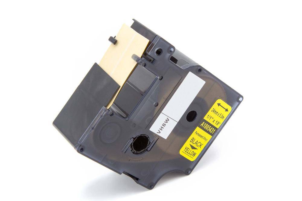 vhbw Schriftband-Kassette Ersatz für Dymo 1805431 für Etiketten-Drucker 5,5m x 24mm Schwarz auf Gelb, Vinyl