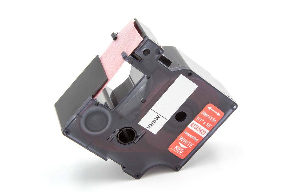 vhbw Schriftband-Kassette kompatibel mit Dymo RhinoPro 6000, 5000, 3000, ILP 219 Etiketten-Drucker 5,5m x 24mm Weiß auf Rot, Vinyl