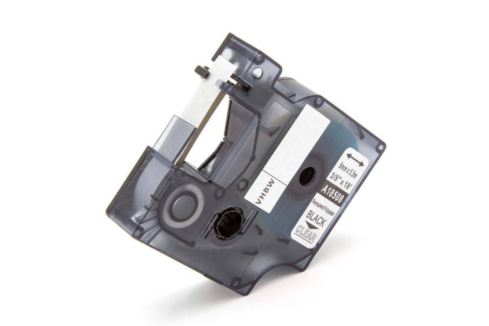 vhbw Schriftband-Kassette kompatibel mit Dymo Rhino 5000, 5200, 4200, 3000, 1000 Etiketten-Drucker 5,5m x 9mm Schwarz auf Transparent, Polyester