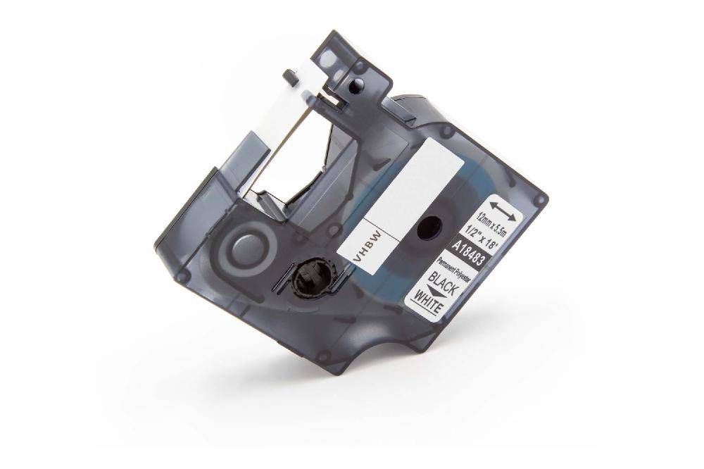 vhbw Schriftband-Kassette Ersatz für Dymo 18483 für Etiketten-Drucker 5,5m x 12mm Schwarz auf Weiß, Polyester