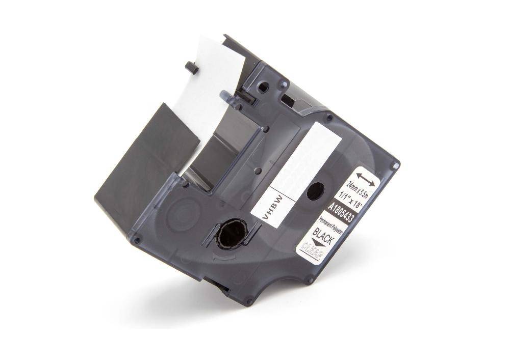 vhbw Schriftband-Kassette Ersatz für Dymo 1805433 für Etiketten-Drucker 5,5m x 24mm Schwarz auf Transparent, Polyester