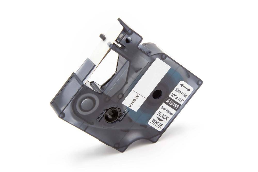 vhbw Schriftband-Kassette kompatibel mit Dymo RhinoPro 6000, 5000, 3000, ILP 219 Etiketten-Drucker 3,5m x 12mm Schwarz auf Weiß, Nylon