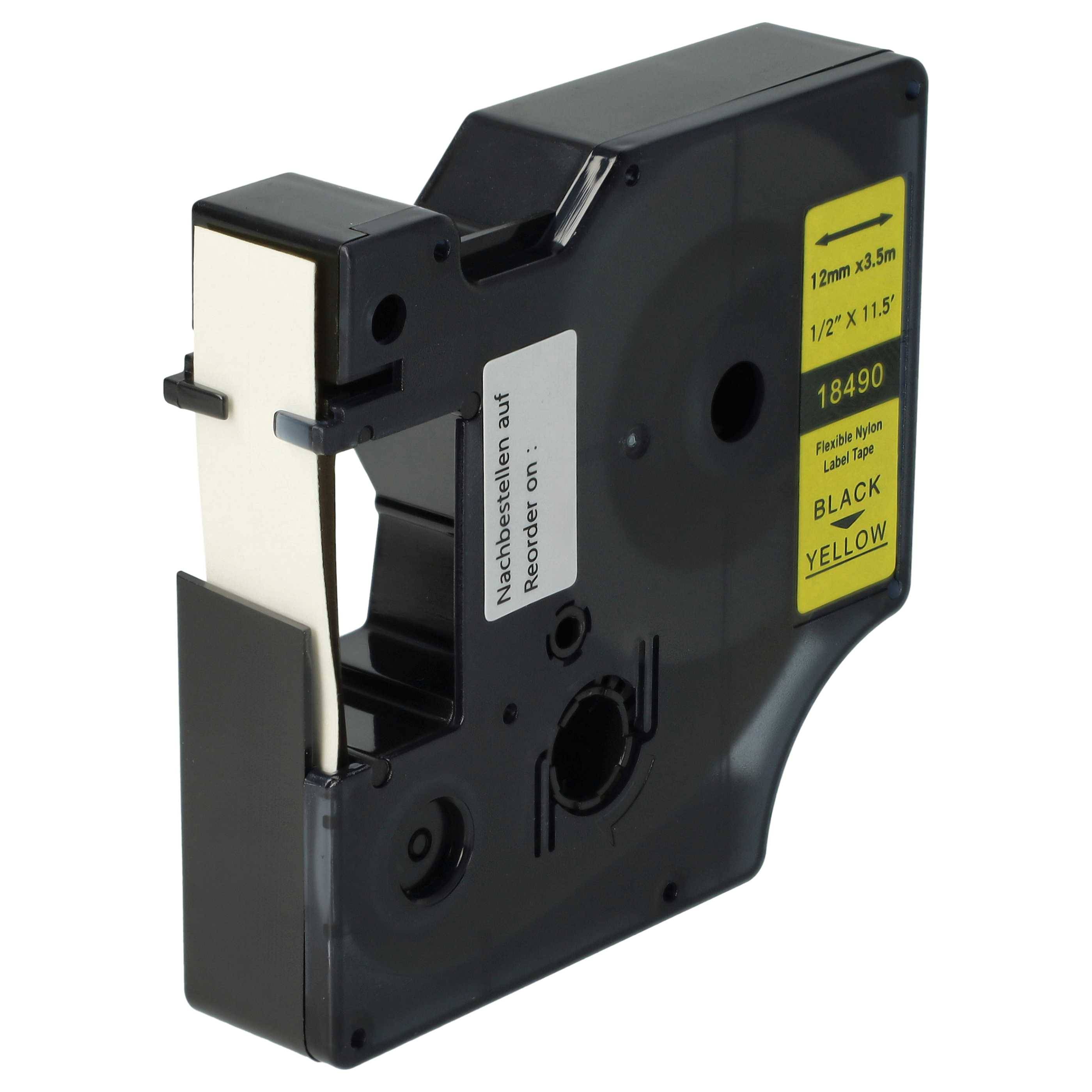 vhbw Schriftband-Kassette kompatibel mit Dymo Rhino 6000, 5000, 5200, 4200, 3000, 1000 Etiketten-Drucker 3,5m x 12mm Schwarz auf Gelb, Nylon