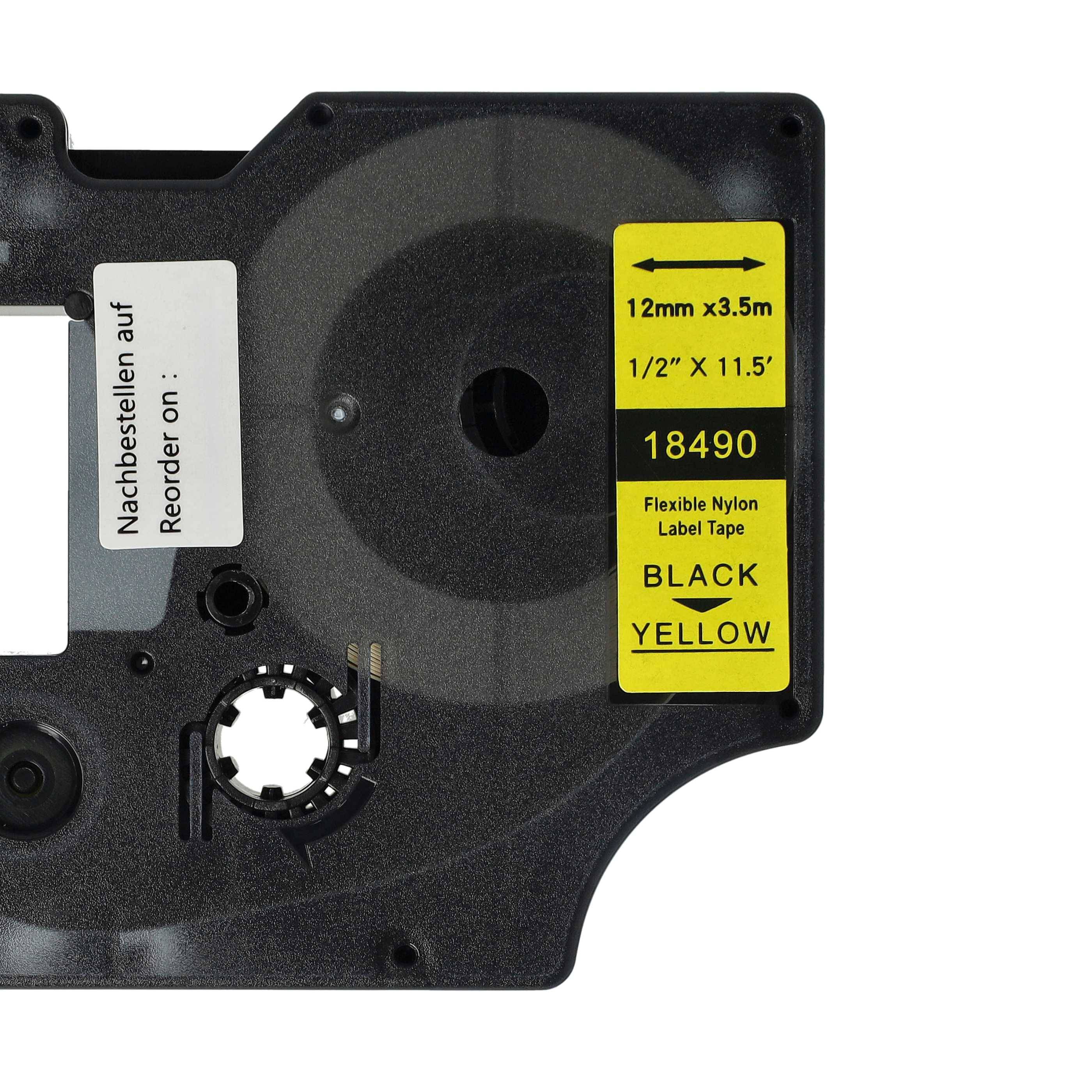 vhbw Schriftband-Kassette kompatibel mit Dymo RhinoPro 6000, 5000, 3000, ILP 219 Etiketten-Drucker 3,5m x 12mm Schwarz auf Gelb, Nylon