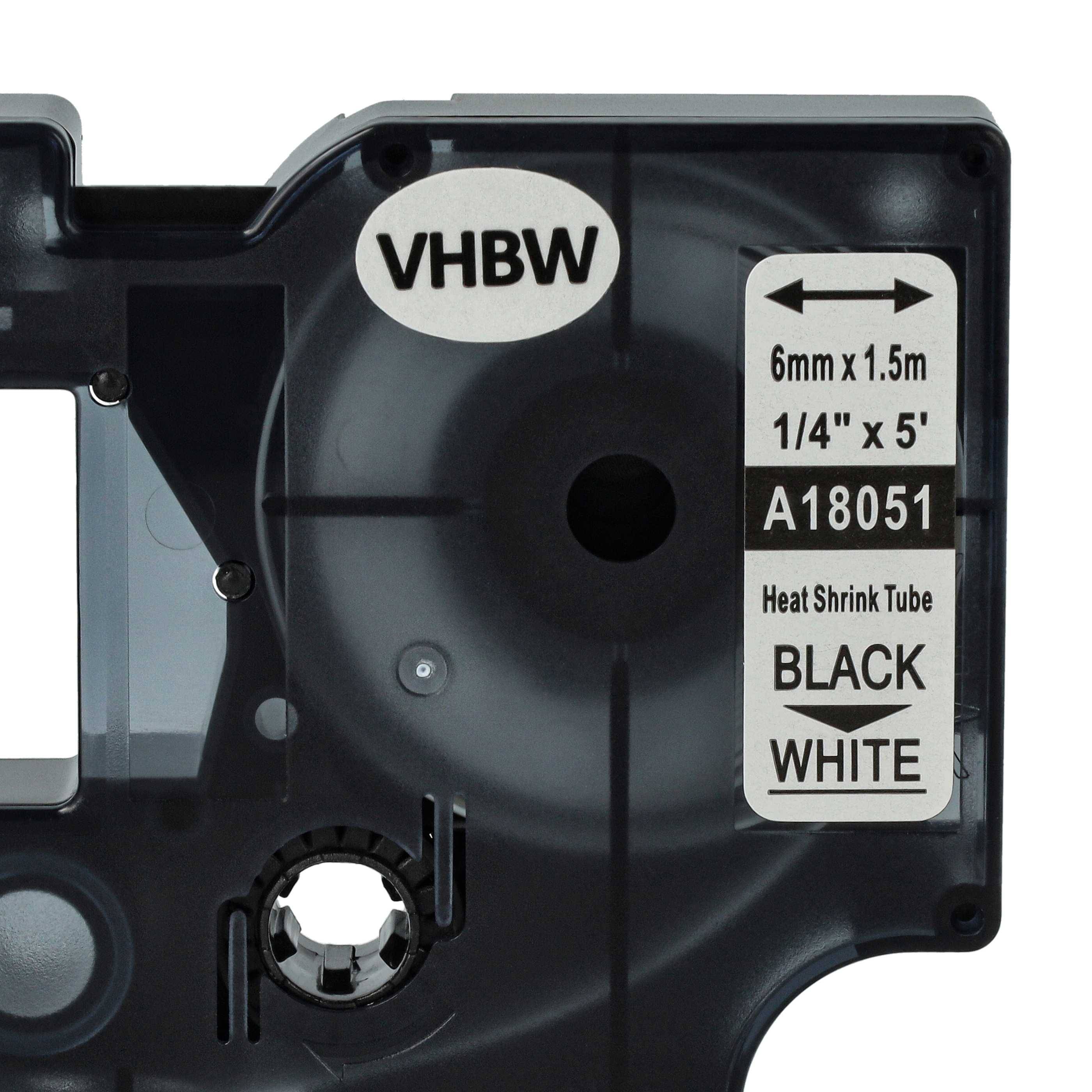 vhbw Schriftband-Kassette kompatibel mit Dymo RhinoPro 6000, 5000, 3000 Etiketten-Drucker Schwarz auf Weiß, Schrumpfschlauch-Kassette, 6 mm
