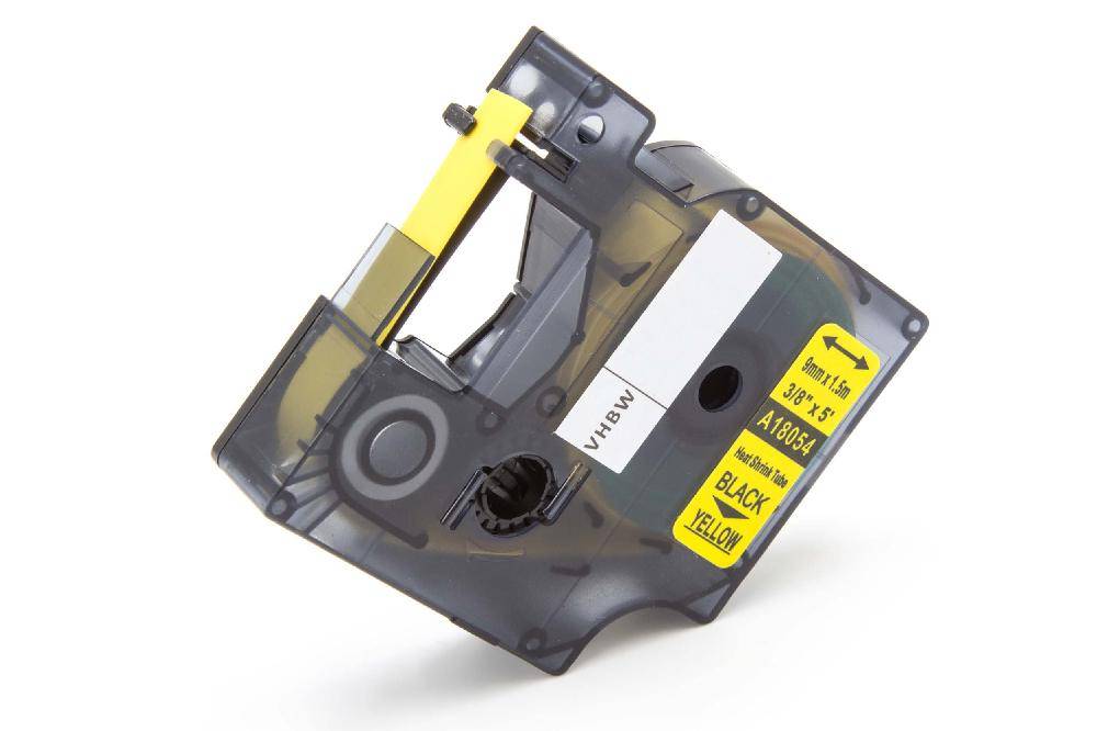 vhbw Schriftband-Kassette kompatibel mit Dymo RhinoPro 6000, 5000, 3000 Etiketten-Drucker Schwarz auf Gelb, Schrumpfschlauch-Kassette, 9 mm