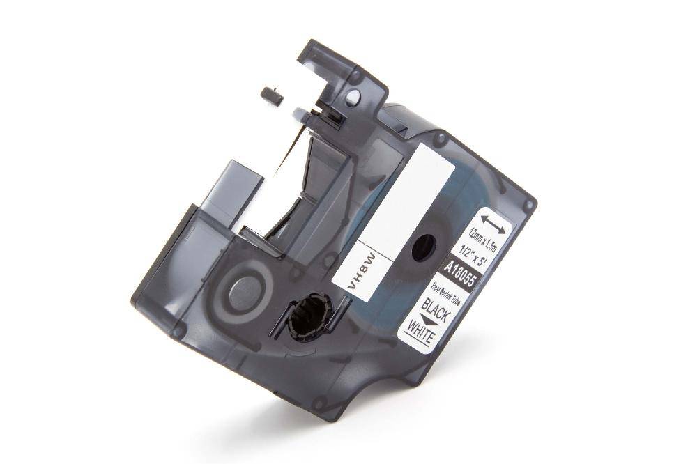 vhbw Schriftband-Kassette kompatibel mit 3M PL300, PL200 Etiketten-Drucker Schwarz auf Weiß, Schrumpfschlauch-Kassette, 12 mm