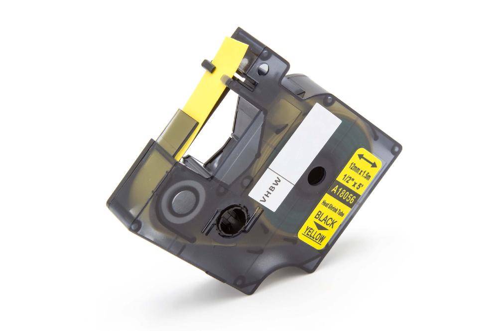 vhbw Schriftband-Kassette Ersatz für Dymo 18056 für Etiketten-Drucker Schwarz auf Gelb, Schrumpfschlauch-Kassette, 12 mm