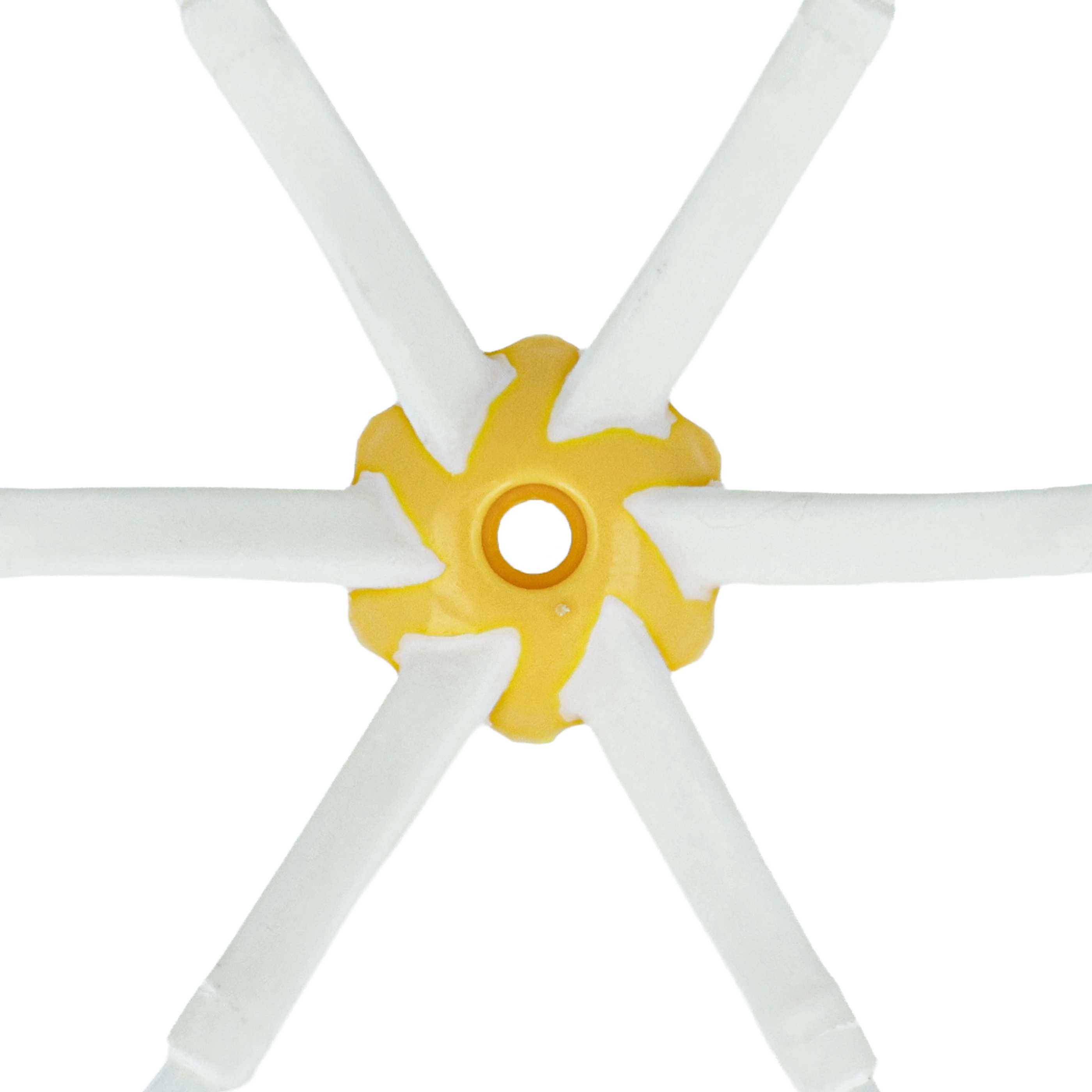 Ein gelber sechsflügeliger Ventilator mit weißen Flügeln, von oben betrachtet.