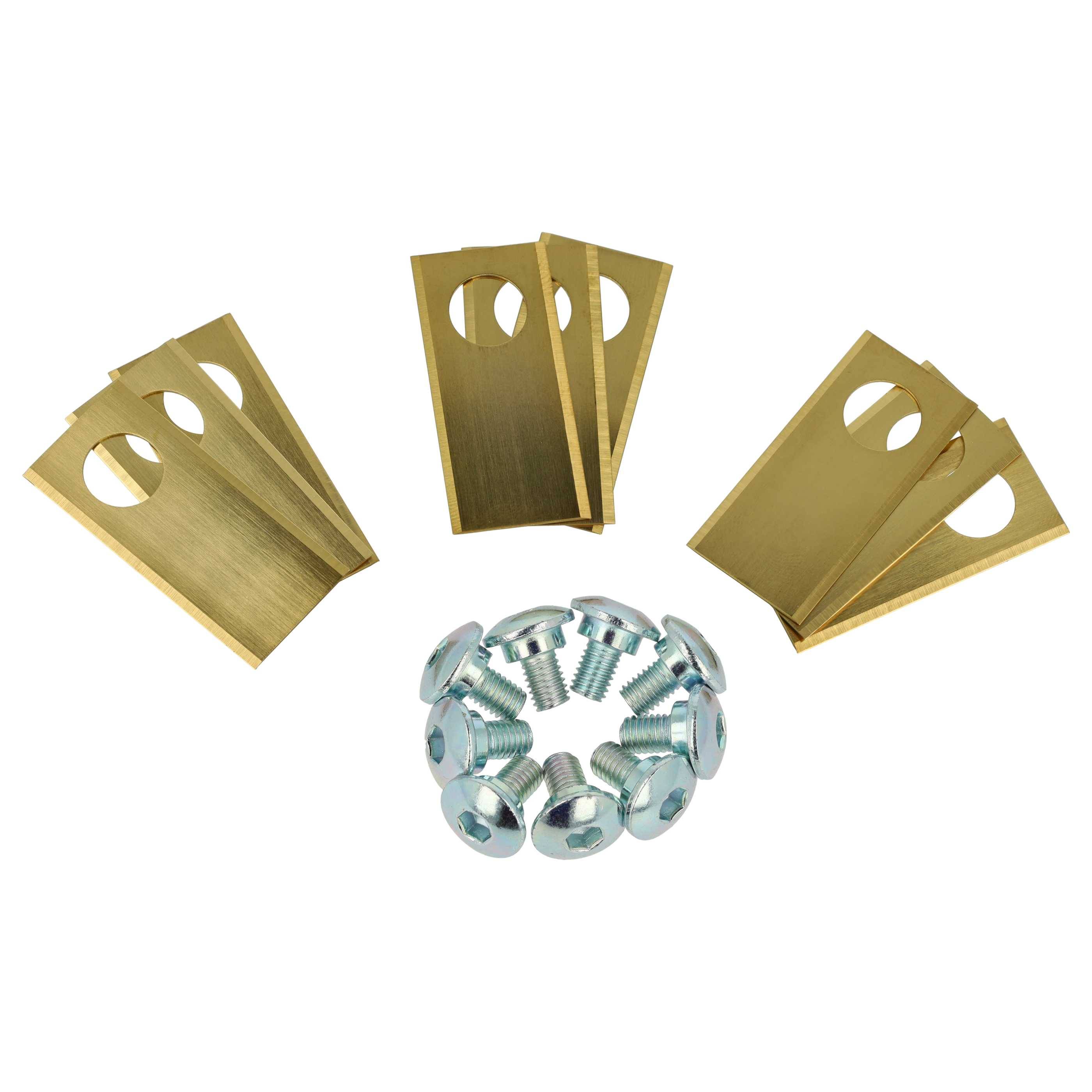 vhbw 9x Ersatz-Messer kompatibel mit Worx Landroid M500 WG754E Rasenmäher - Ersatzklinge Silber Gold, Stahl (Titanbeschichtung)