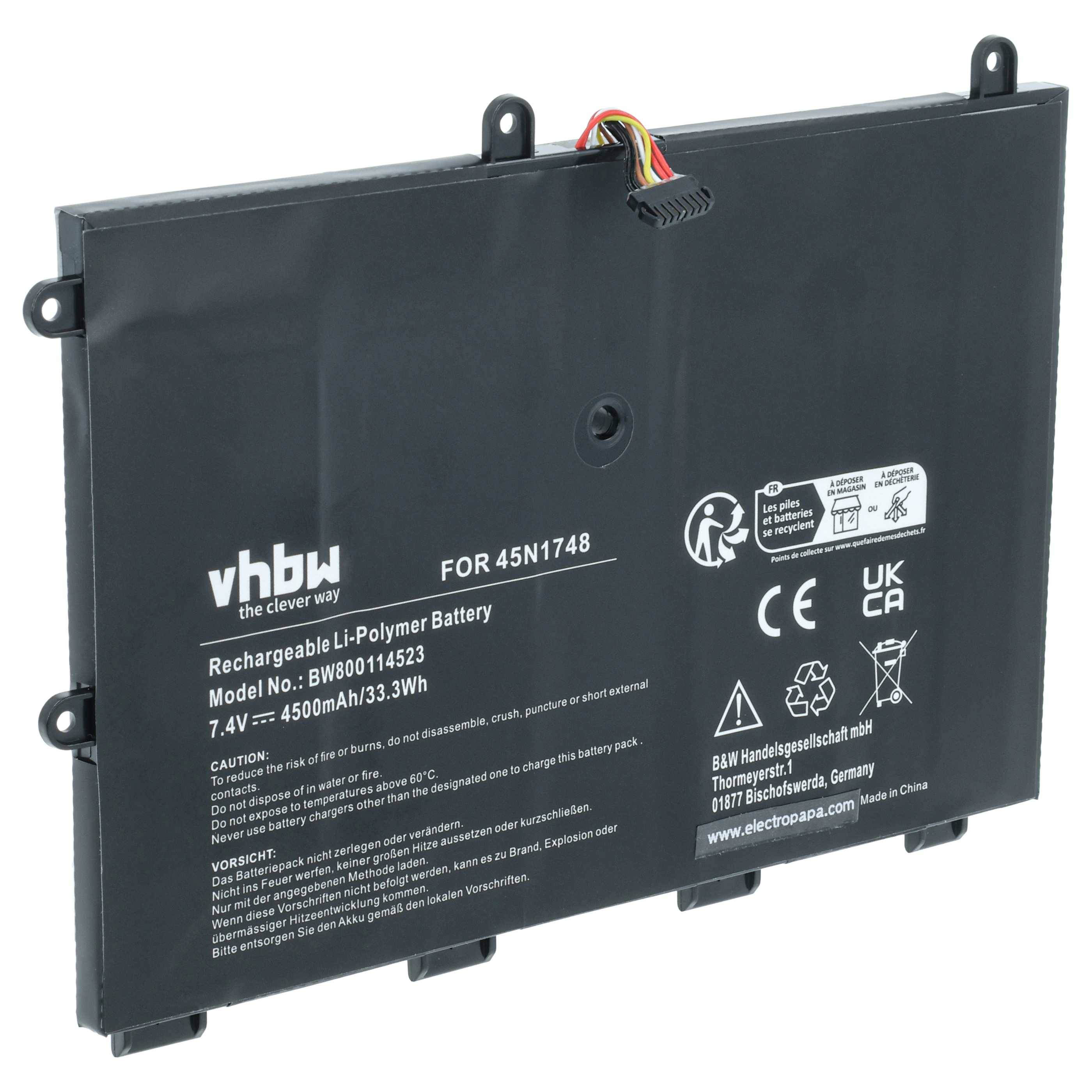 vhbw Akku kompatibel mit Lenovo ThinkPad 11e (20D9-90015AU), 11e (20D9-9001CAU) Notebook (4500 mAh, 7,4 V, Li-Polymer)