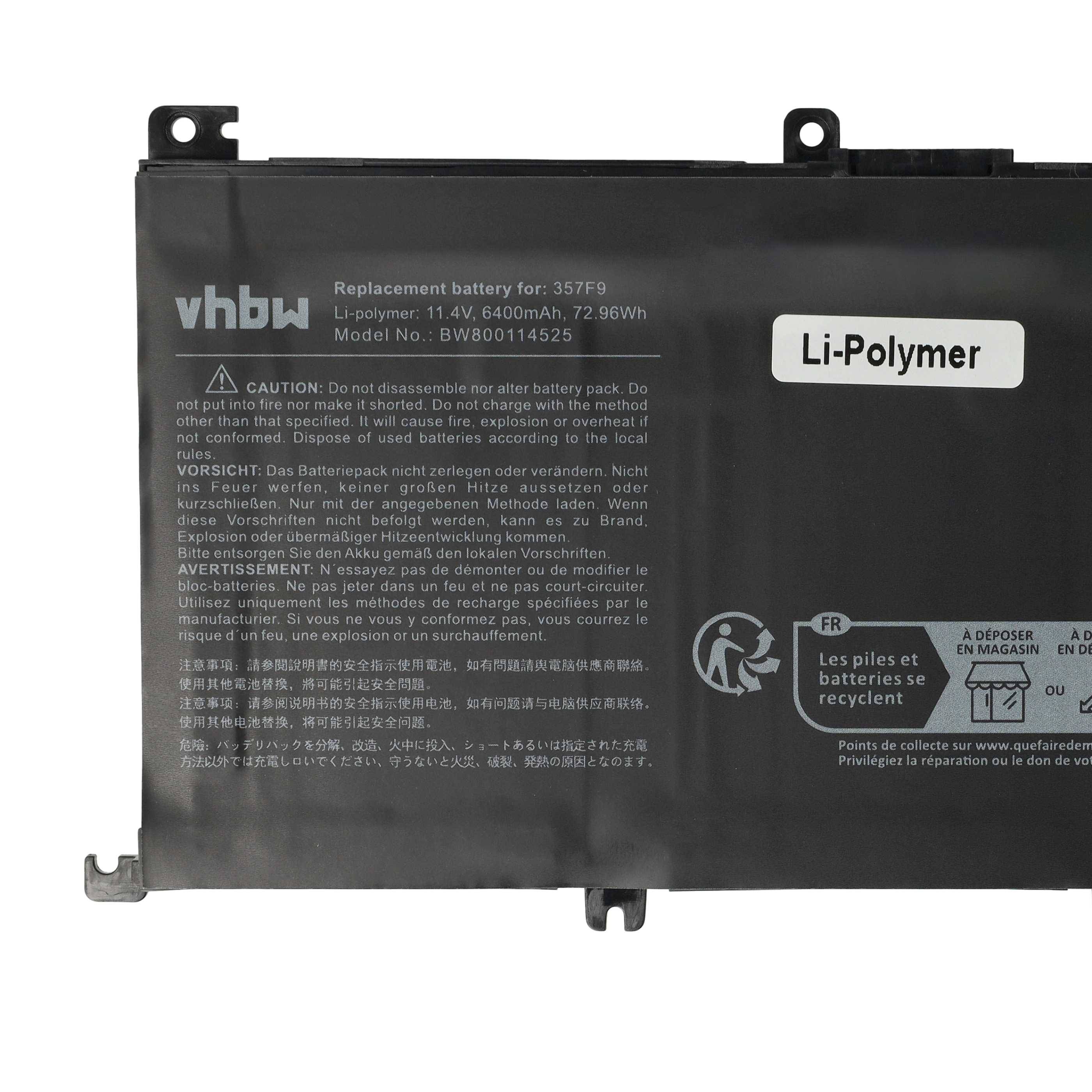 vhbw Akku kompatibel mit Dell Inspiron INS15-7566-D1745B, INS15-7566-D1645B Notebook (6400 mAh, 11,4 V, Li-Polymer)