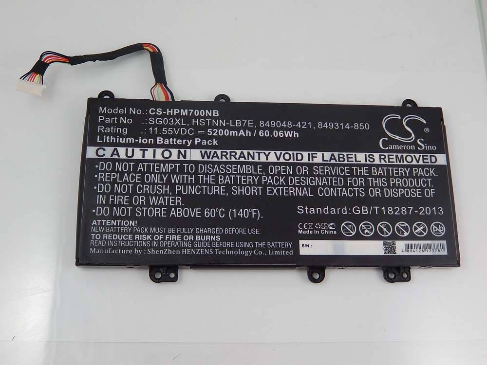 vhbw Akku kompatibel mit HP Envy 17-U108CA, 17-U018CA, 17-U011NR, 17-U000, 17t-u000 CTO, 17T-U000 Notebook (5200 mAh, 11,55 V, Li-Ion)