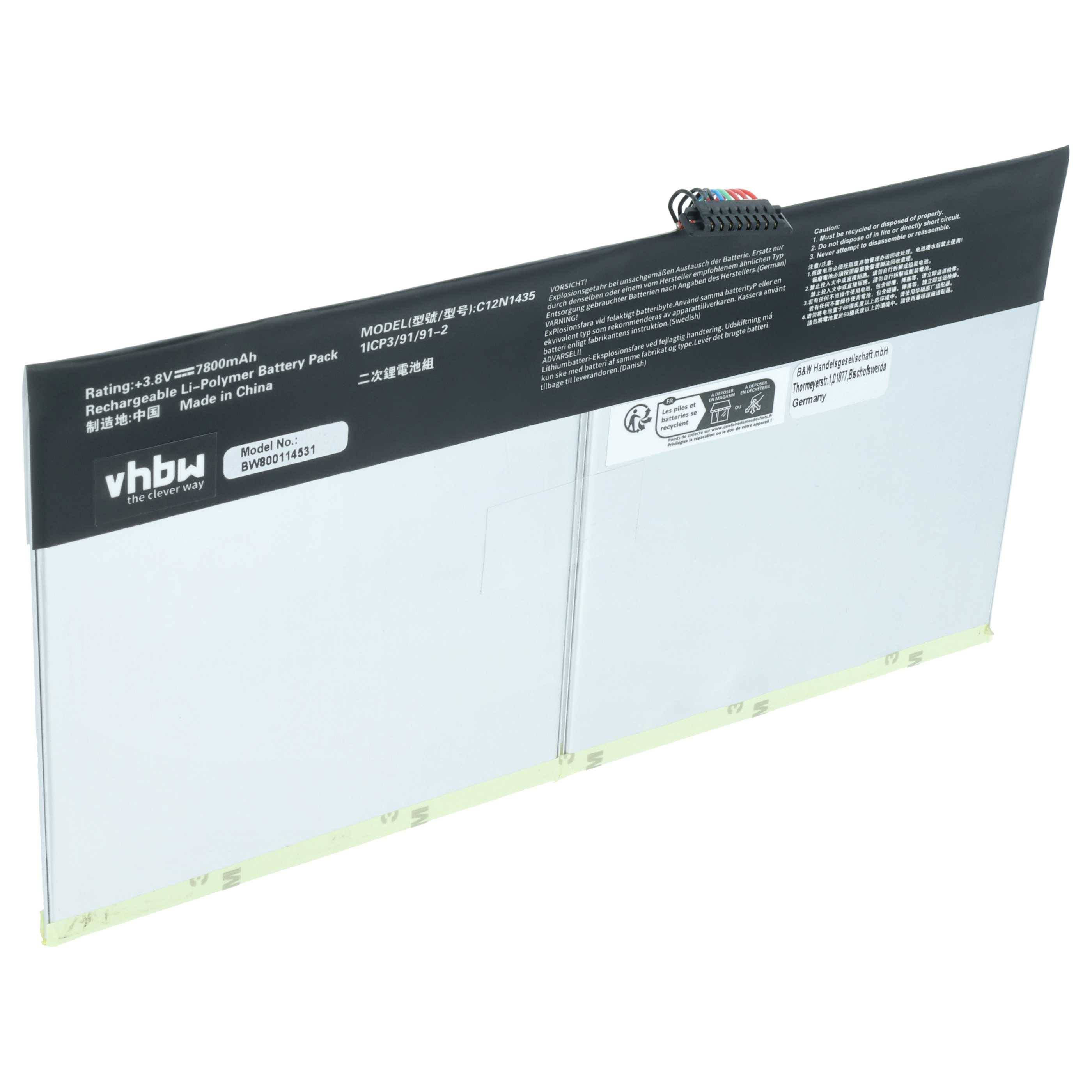 vhbw Akku Ersatz für Asus C12-N1435 | C12N1435 für Tablet Pad (7800 mAh, 3,8 V, Li-Polymer)