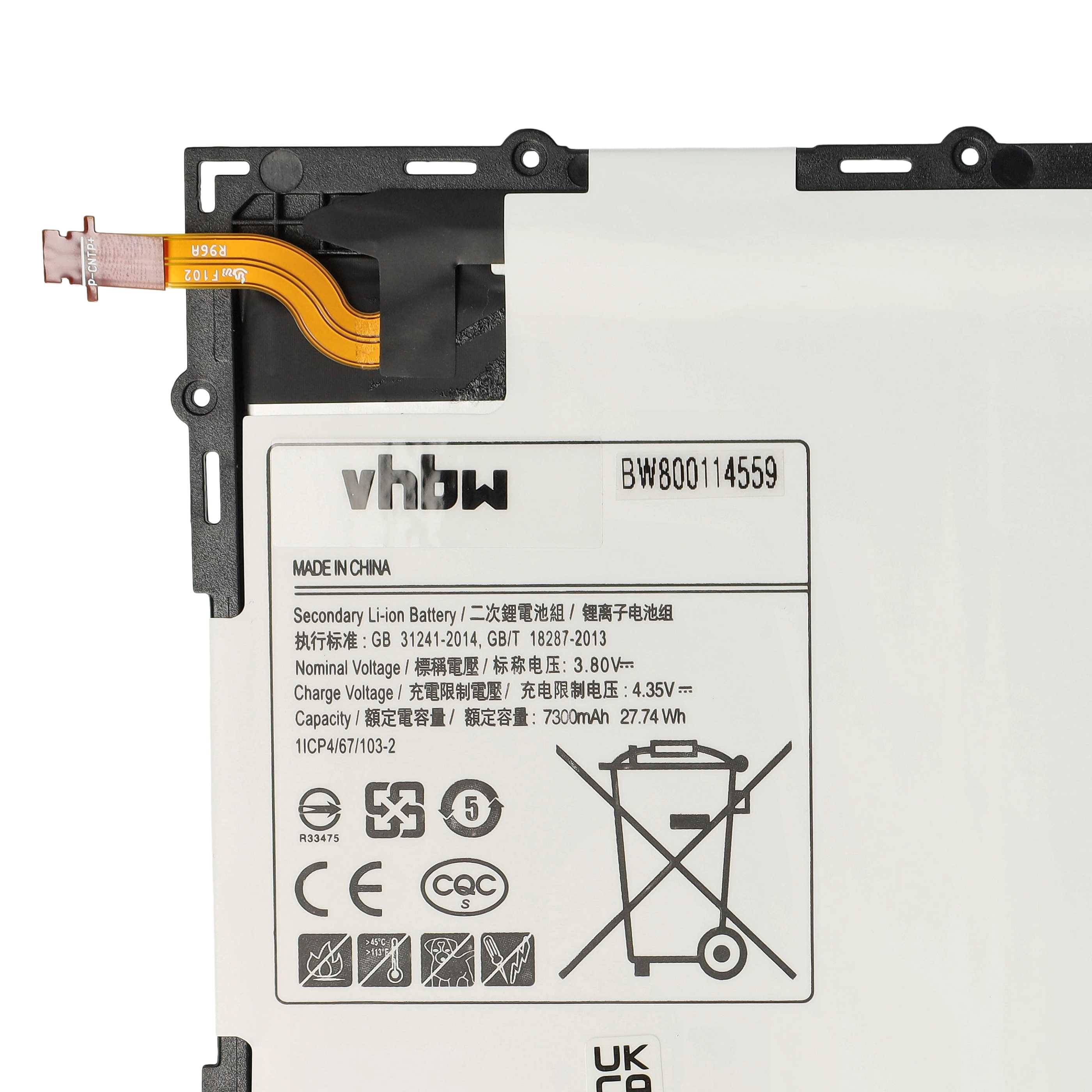 vhbw Akku kompatibel mit Samsung Galaxy Tab SM-P585M, SM-P585Y, SM-T580, SM-P585N, SM-P585N0 Tablet Pad (7300 mAh, 3,8 V, Li-Polymer)