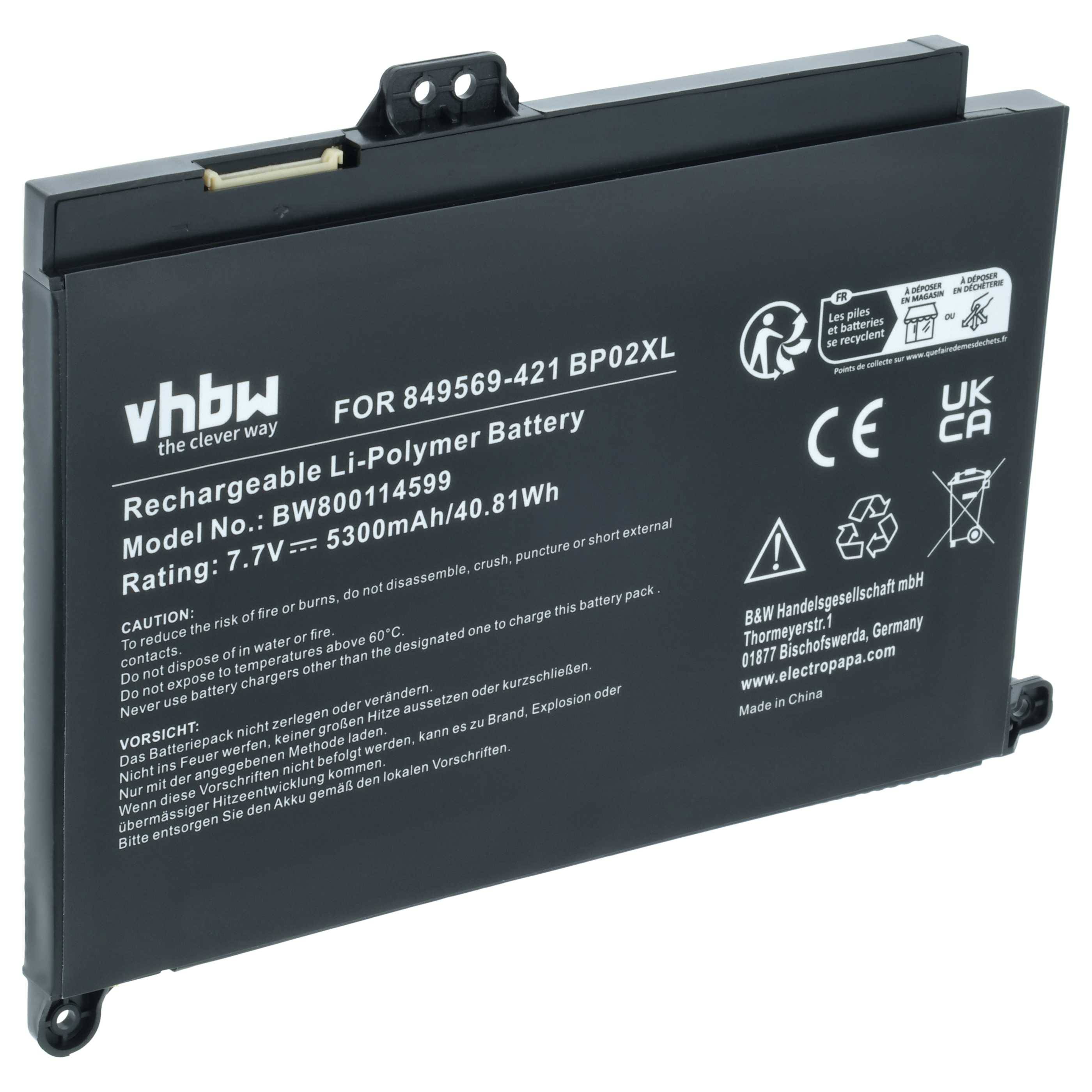 vhbw Akku kompatibel mit HP Pavilion PC 15, PC 15-AU151, P 15-AU052TX, PC 15-AU100 Notebook (5300 mAh, 7,7 V, Li-Polymer)