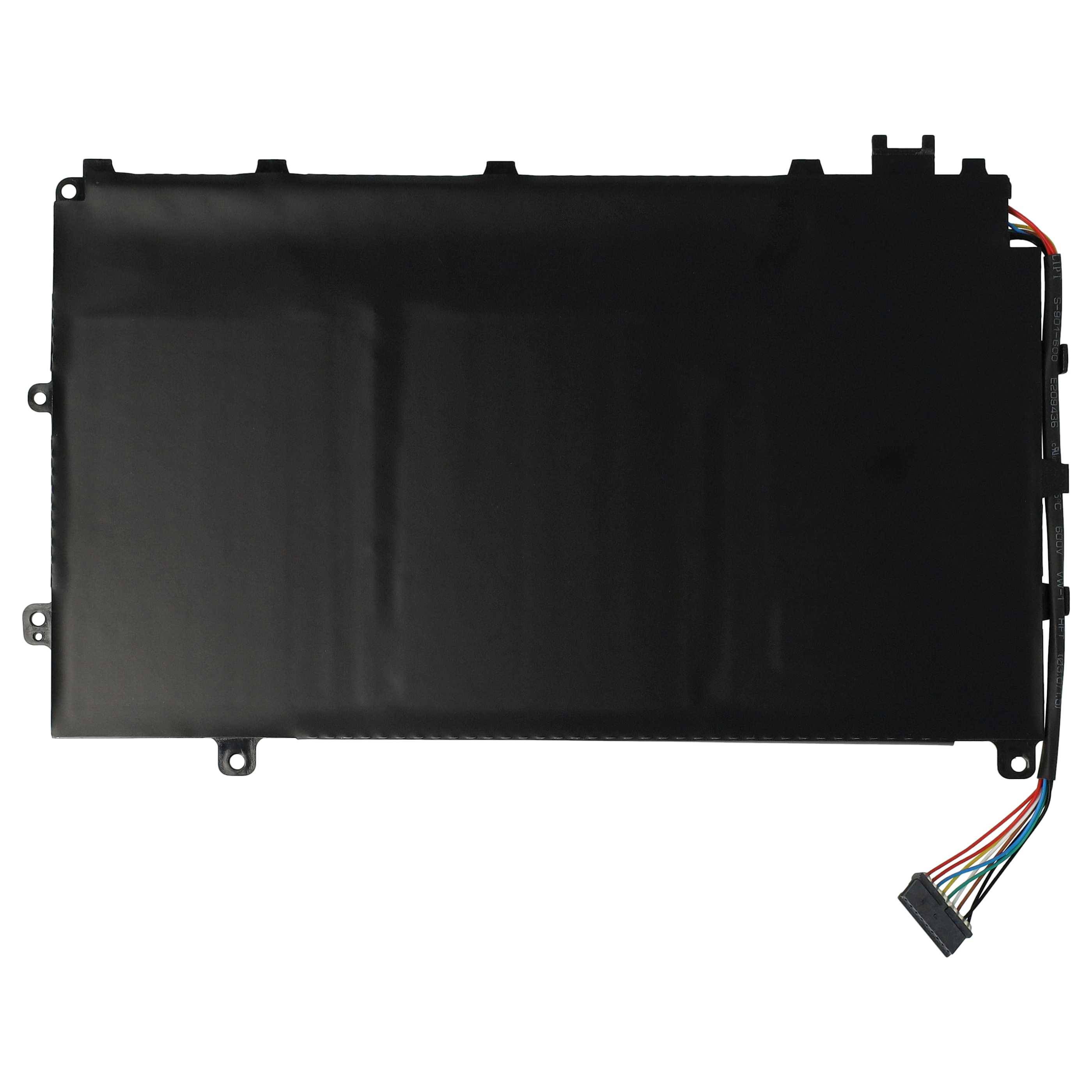 Eine schwarze Laptop-Batterie mit einem mehrfarbigen Stecker auf der rechten Seite, der ihre Eignung für die Stromversorgung von elektronischen Geräten anzeigt.