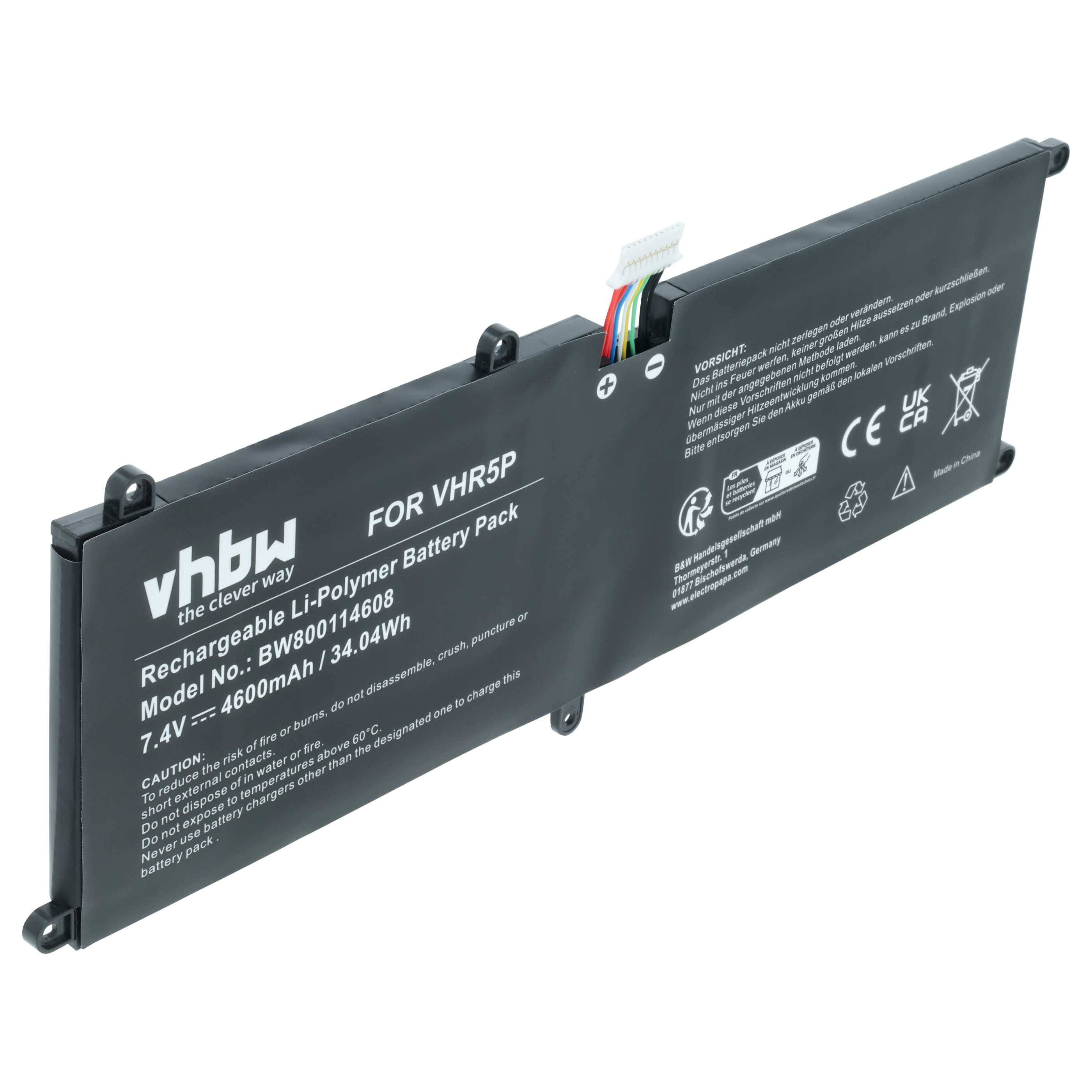 vhbw Akku Ersatz für Dell T04E001, XRHWG, RFH3V, T04E, 0RFH3V, 0VHR5P, VHR5P für Notebook (4600 mAh, 7,4 V, Li-Polymer)