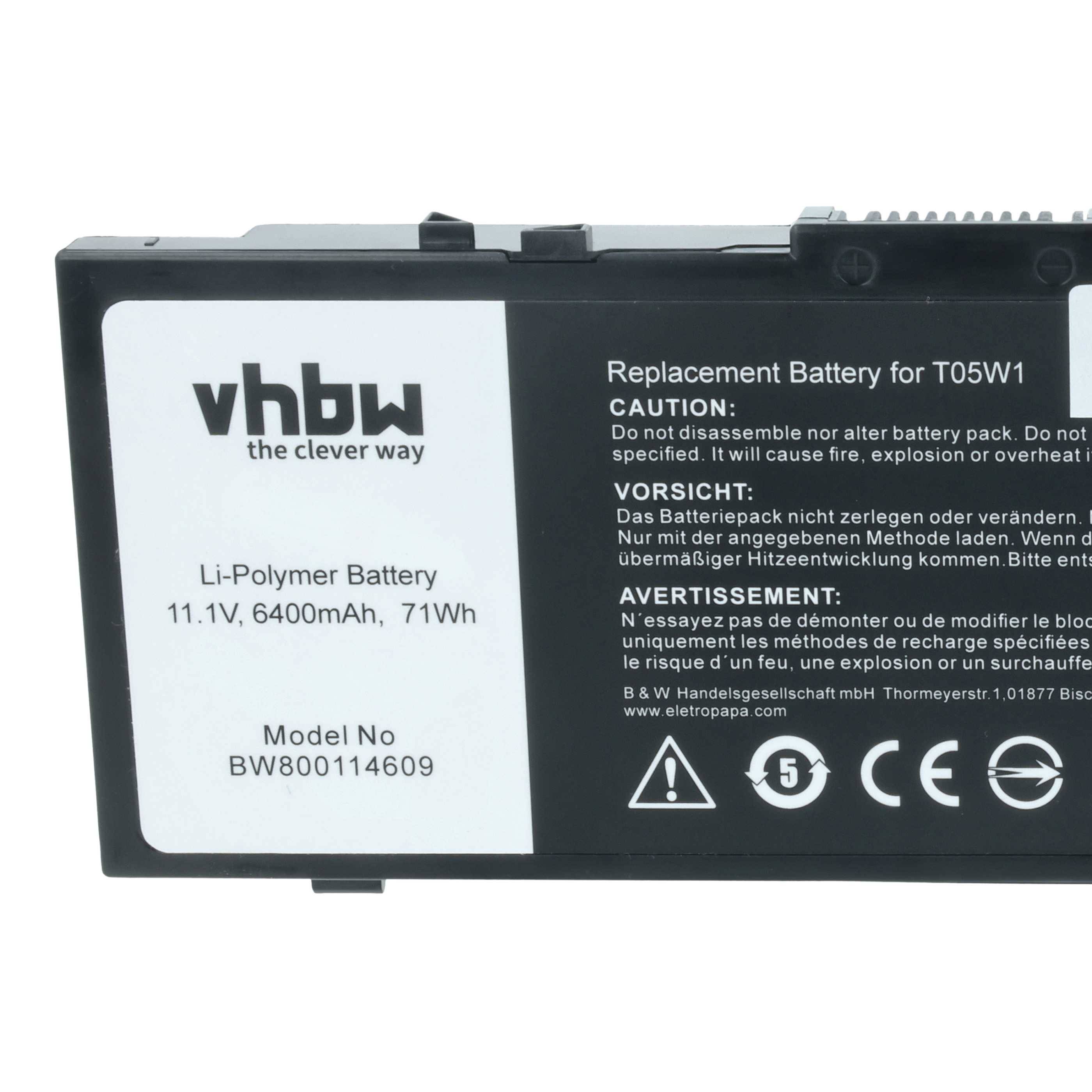 vhbw Akku Ersatz für Dell GR5D3, 451-BBSF, FNY7, 451-BBSB, 451-BBSE, 1G9VM, 0FNY7 für Notebook (6400 mAh, 11,1 V, Li-Polymer)