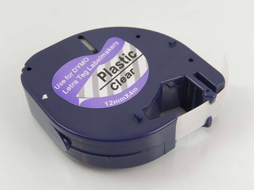 vhbw Schriftband-Kassette kompatibel mit Dymo LetraTag LT-100H | 2000, LT-100T Plus, LT-100T, QX50 Etiketten-Drucker 4m x 12mm Schwarz auf