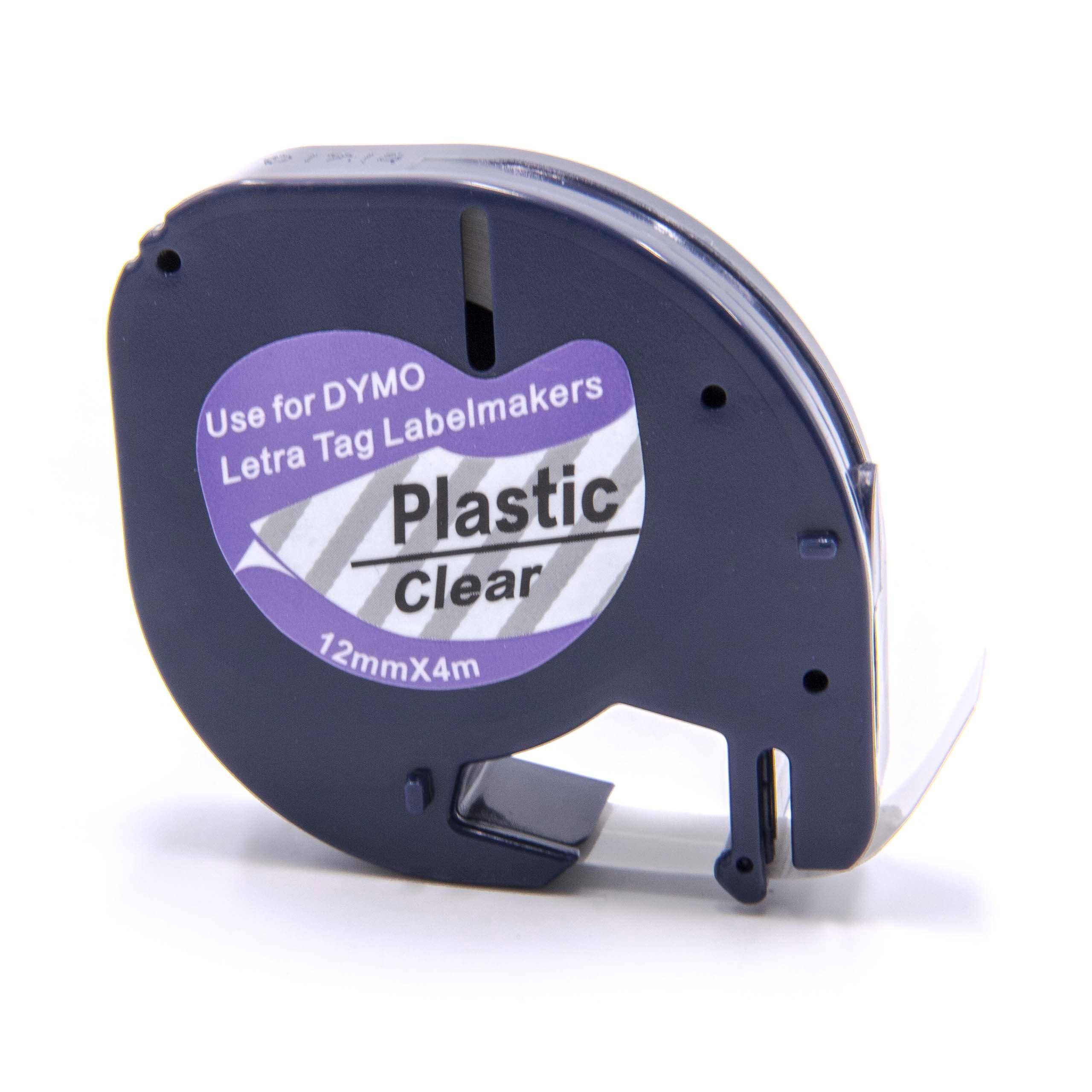 vhbw Schriftband-Kassette Ersatz für Dymo S0721530, 12267 für Etiketten-Drucker 4m x 12mm Schwarz auf Transparent