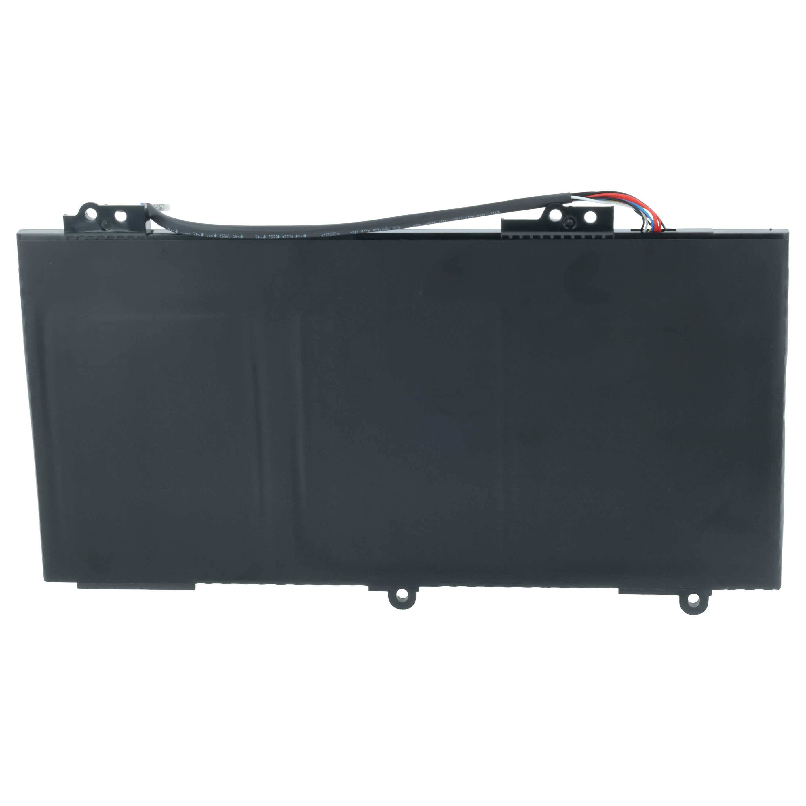 Ein rechteckiger schwarzer Akkupack mit zwei Kabelanschlüssen oben, der für den Einsatz in einem bestimmten elektronischen Gerät entwickelt wurde.