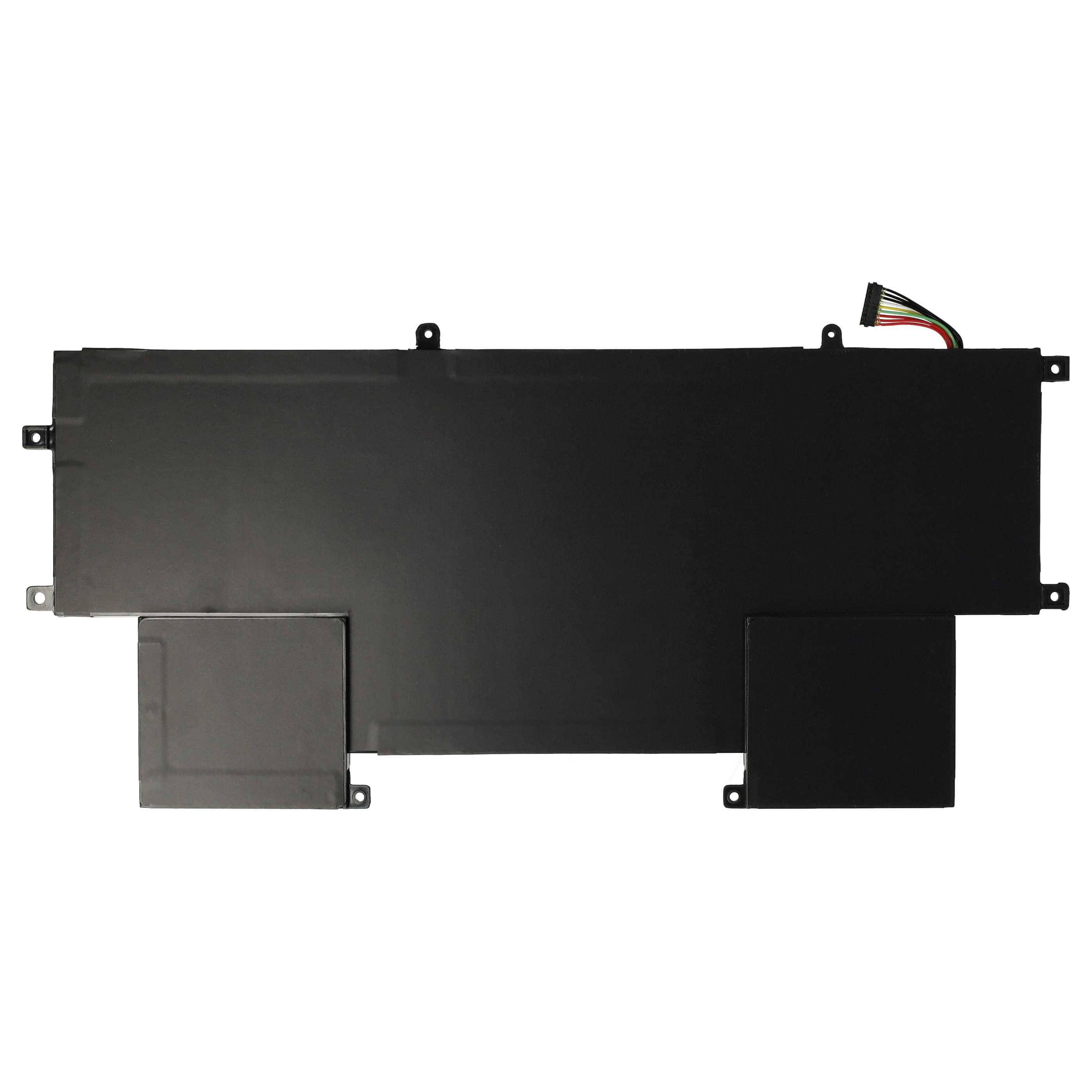 Laptop-Akku mit rechteckigem schwarzem Design und Anschlussleitung oben rechts.